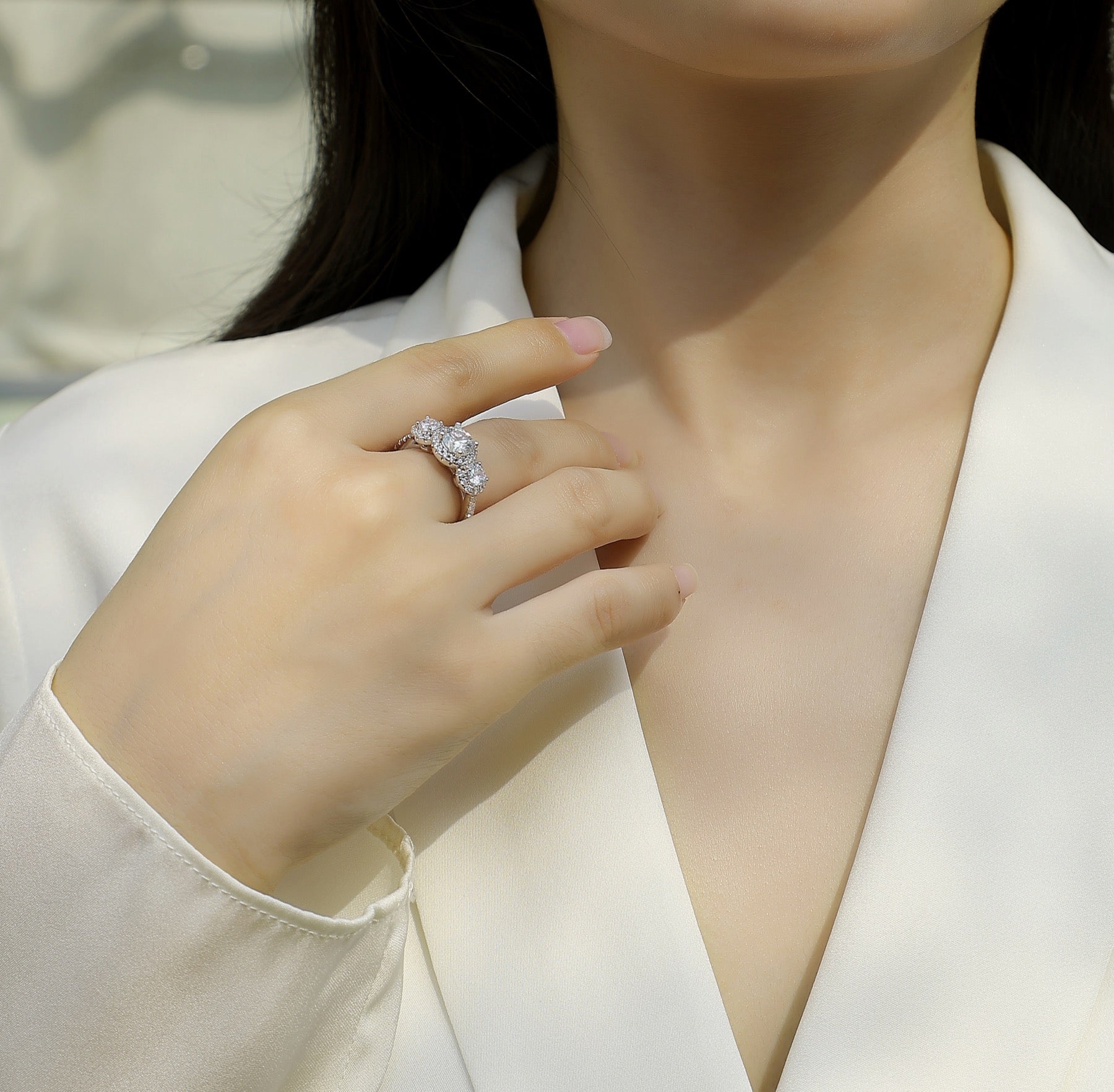 Everyday Moissanite Three-Stone Ring in Sterling Silver