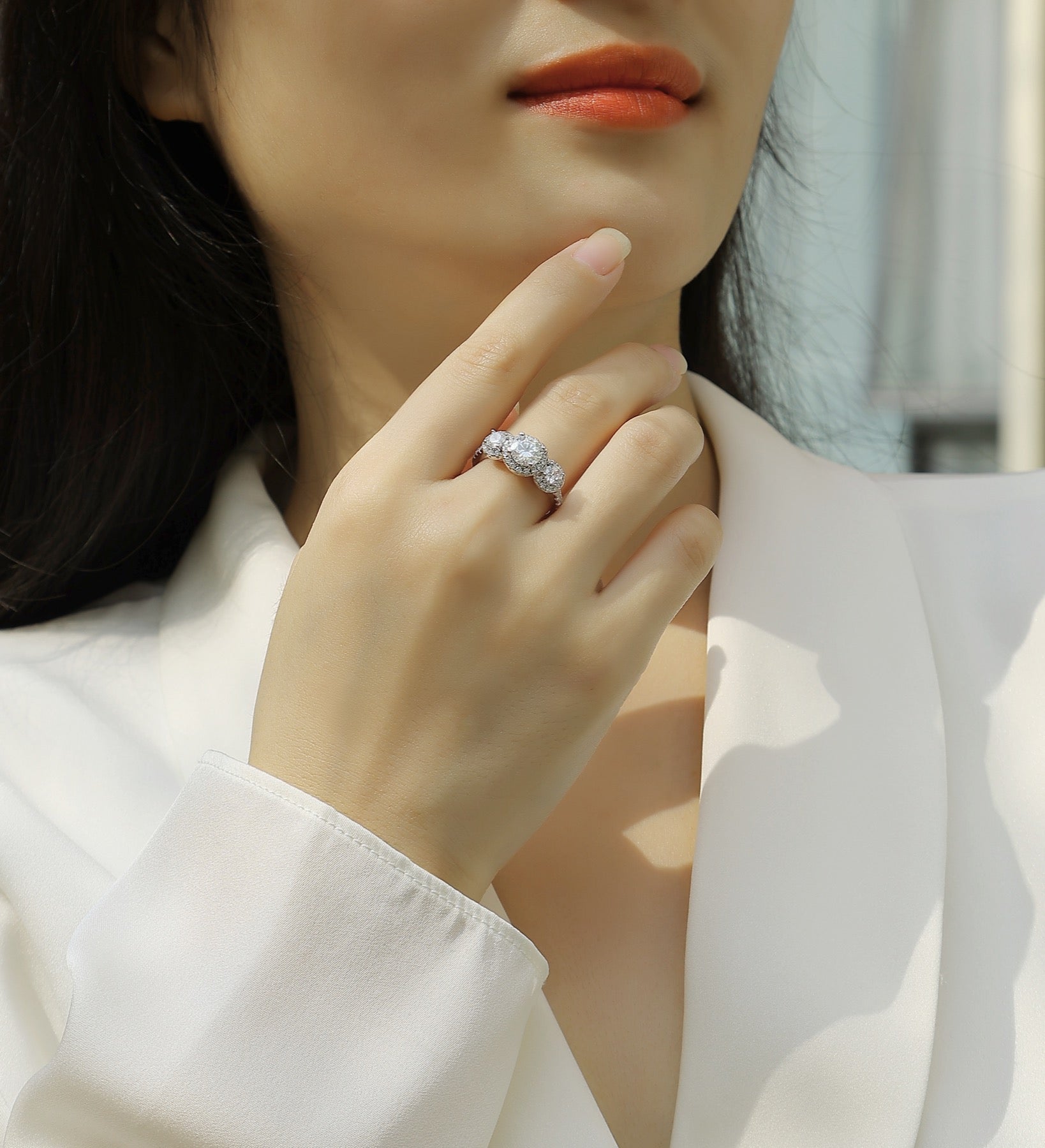 Everyday Moissanite Three-Stone Ring in Sterling Silver