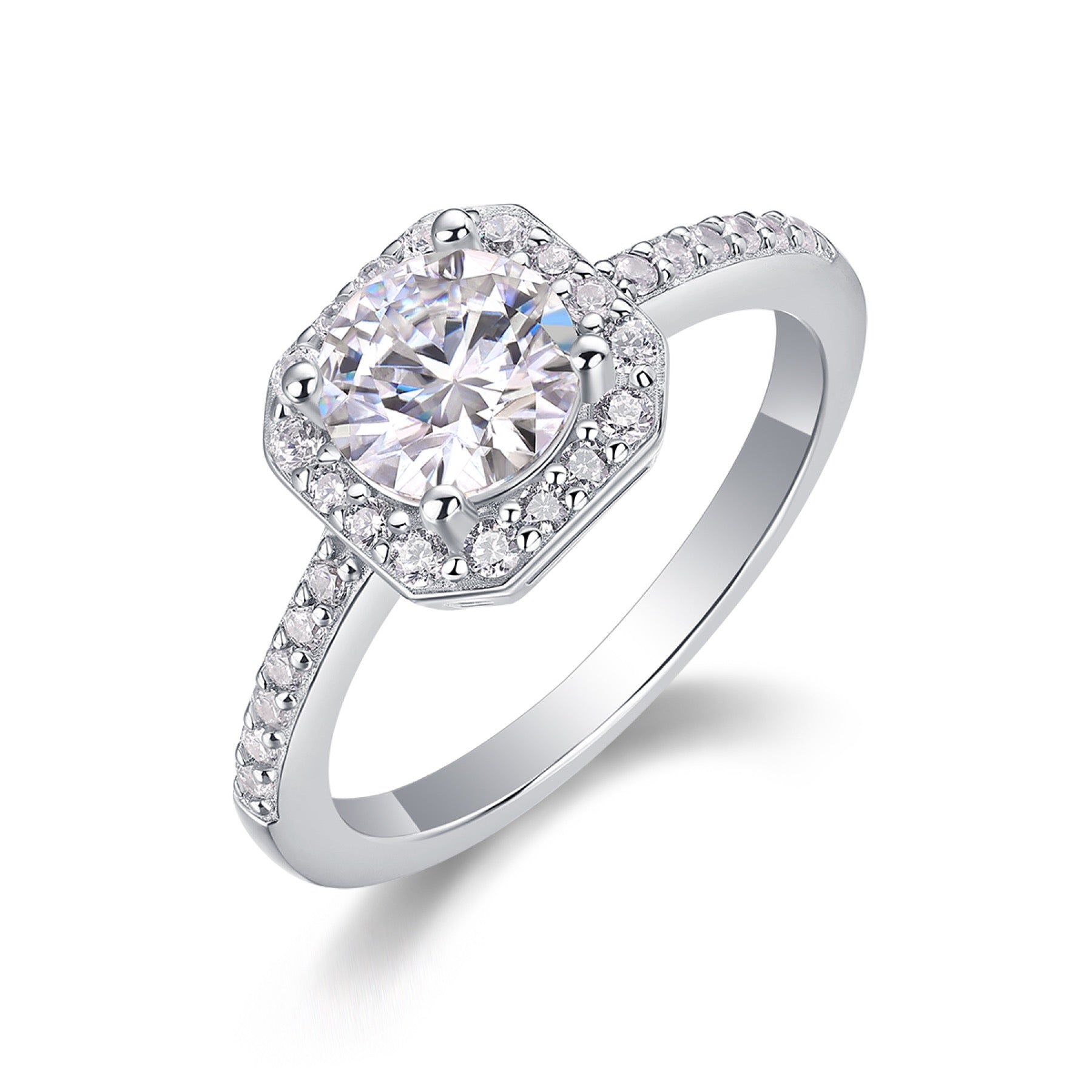 Wondrous Moissanite Halo Ring in Sterling Silver