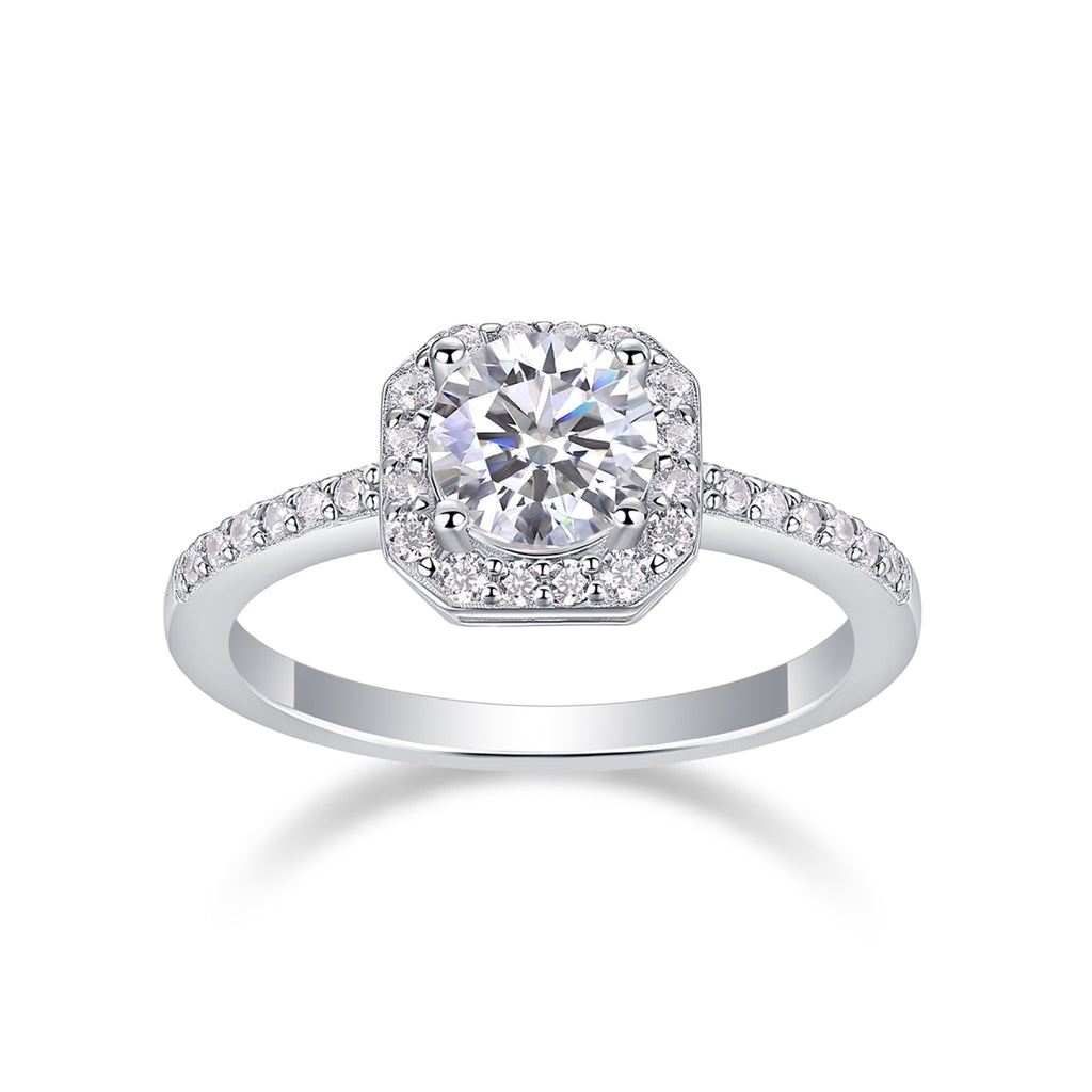 Wondrous Moissanite Halo Ring in Sterling Silver