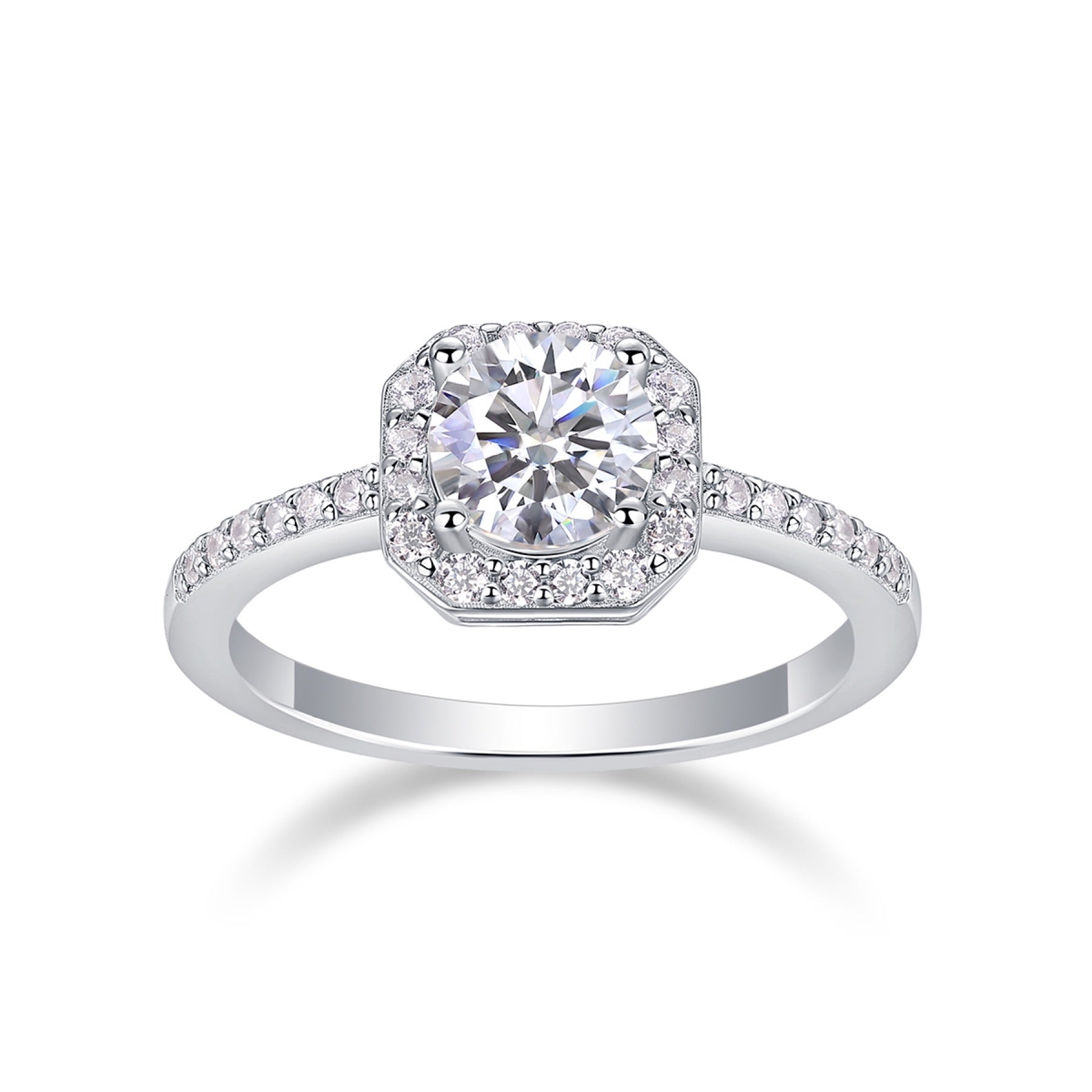 Wondrous Moissanite Halo Ring in Sterling Silver