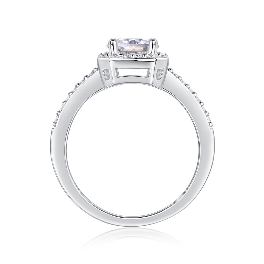 Wondrous Moissanite Halo Ring in Sterling Silver