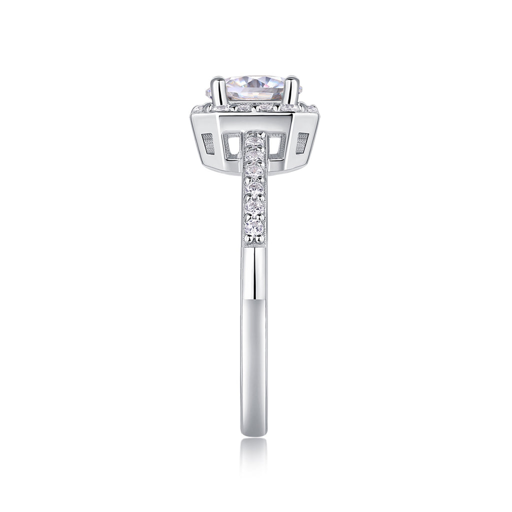 Wondrous Moissanite Halo Ring in Sterling Silver