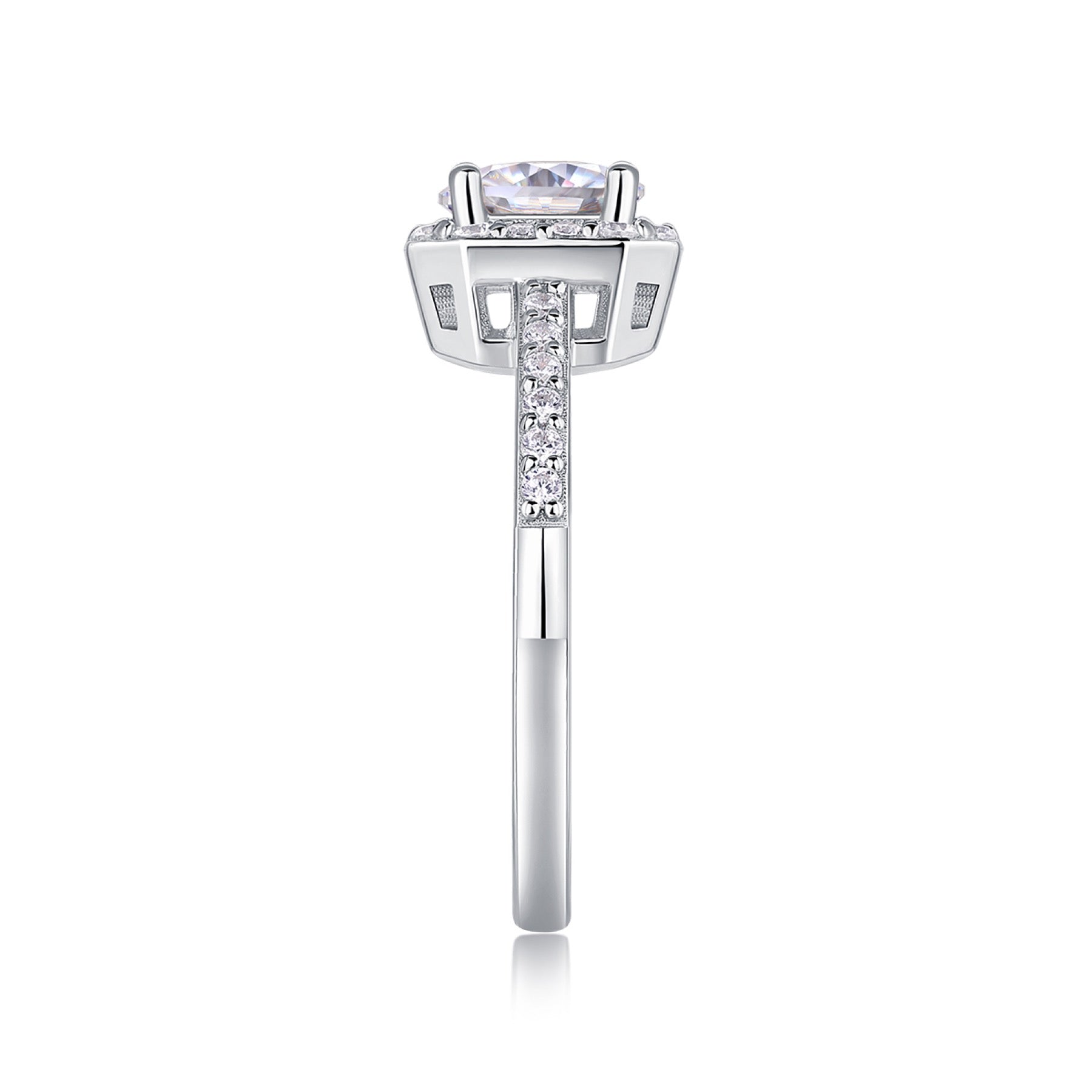 Wondrous Moissanite Halo Ring in Sterling Silver