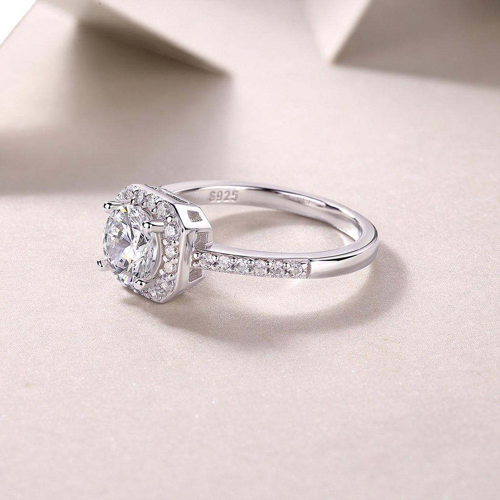 Wondrous Moissanite Halo Ring in Sterling Silver