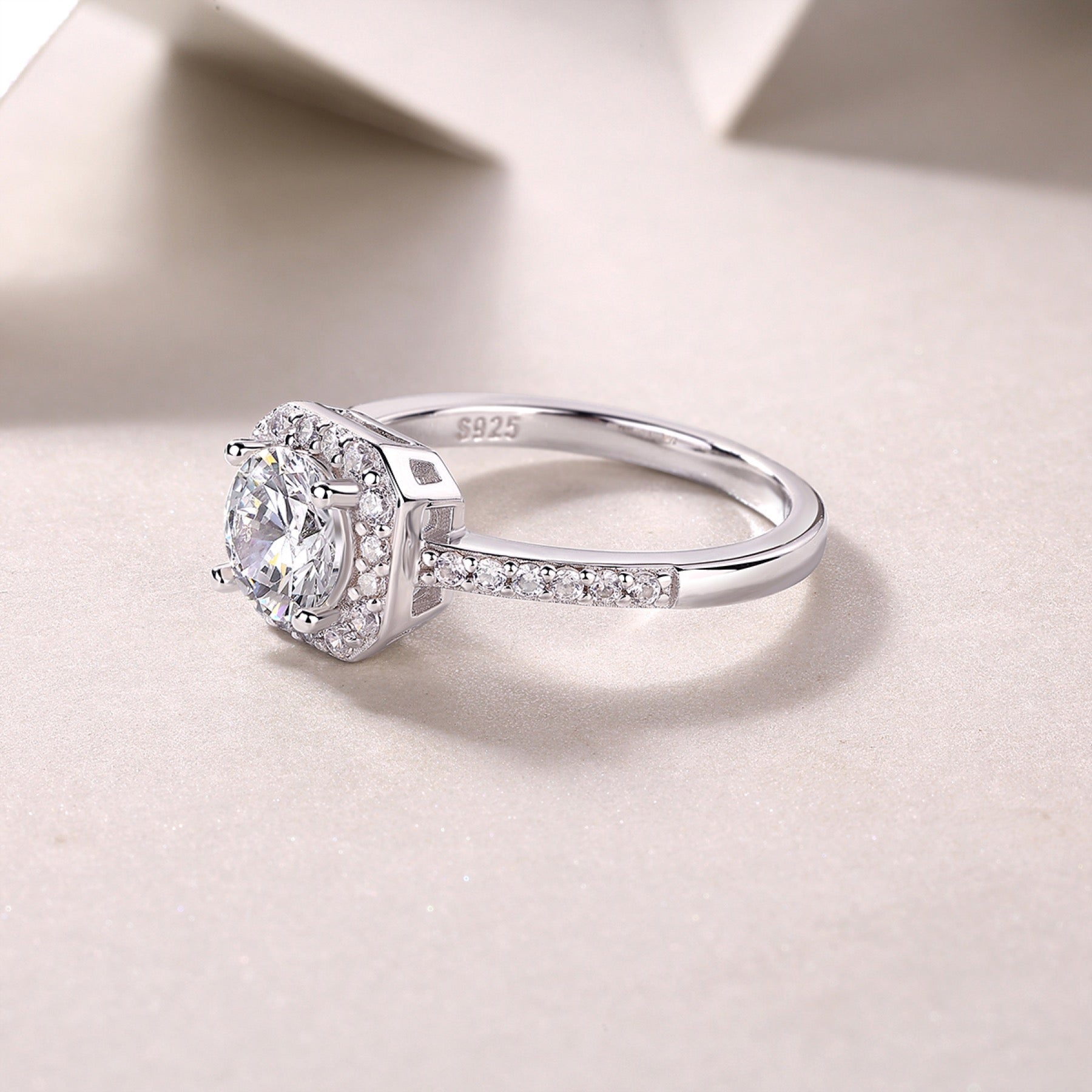 Wondrous Moissanite Halo Ring in Sterling Silver