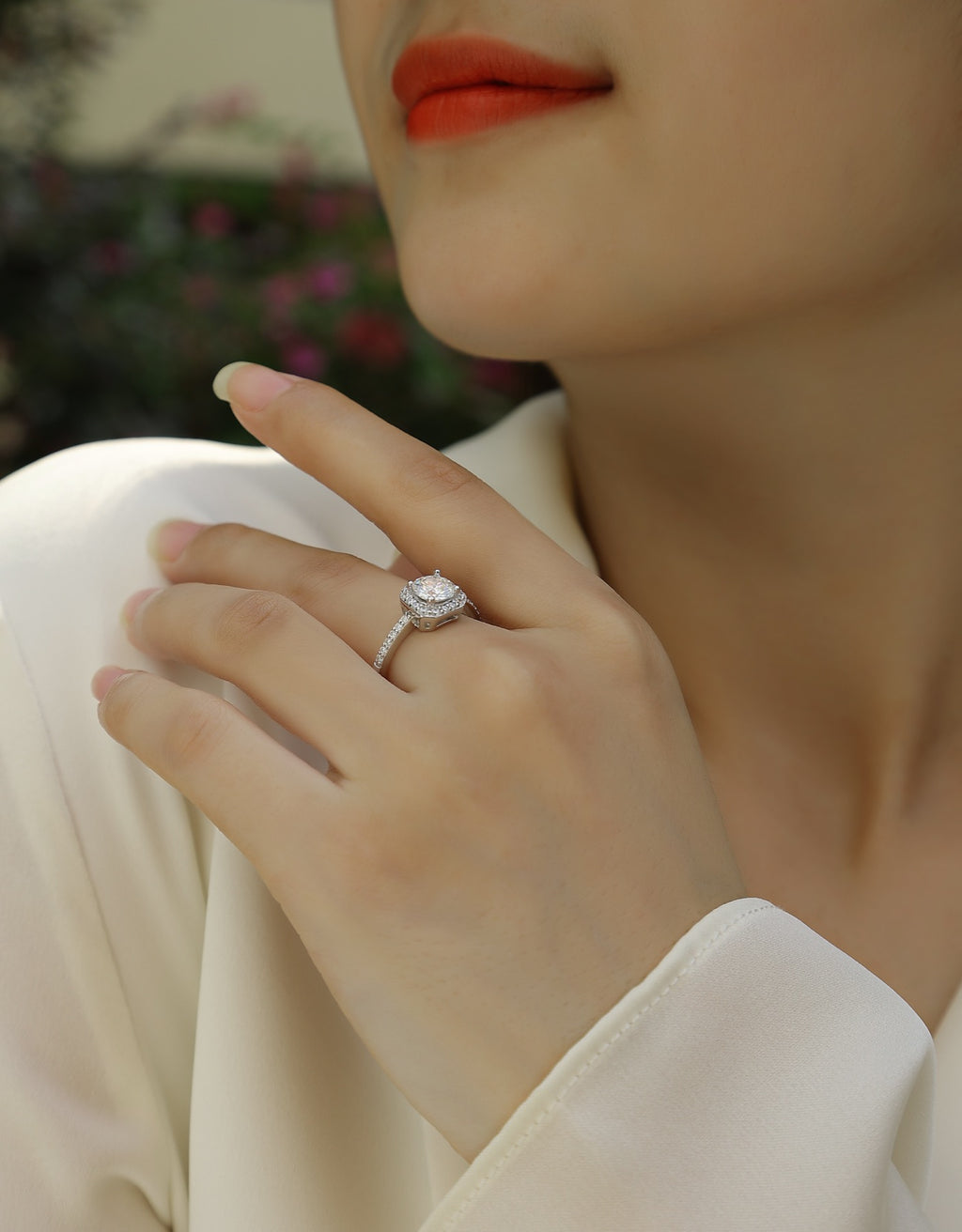 Wondrous Moissanite Halo Ring in Sterling Silver