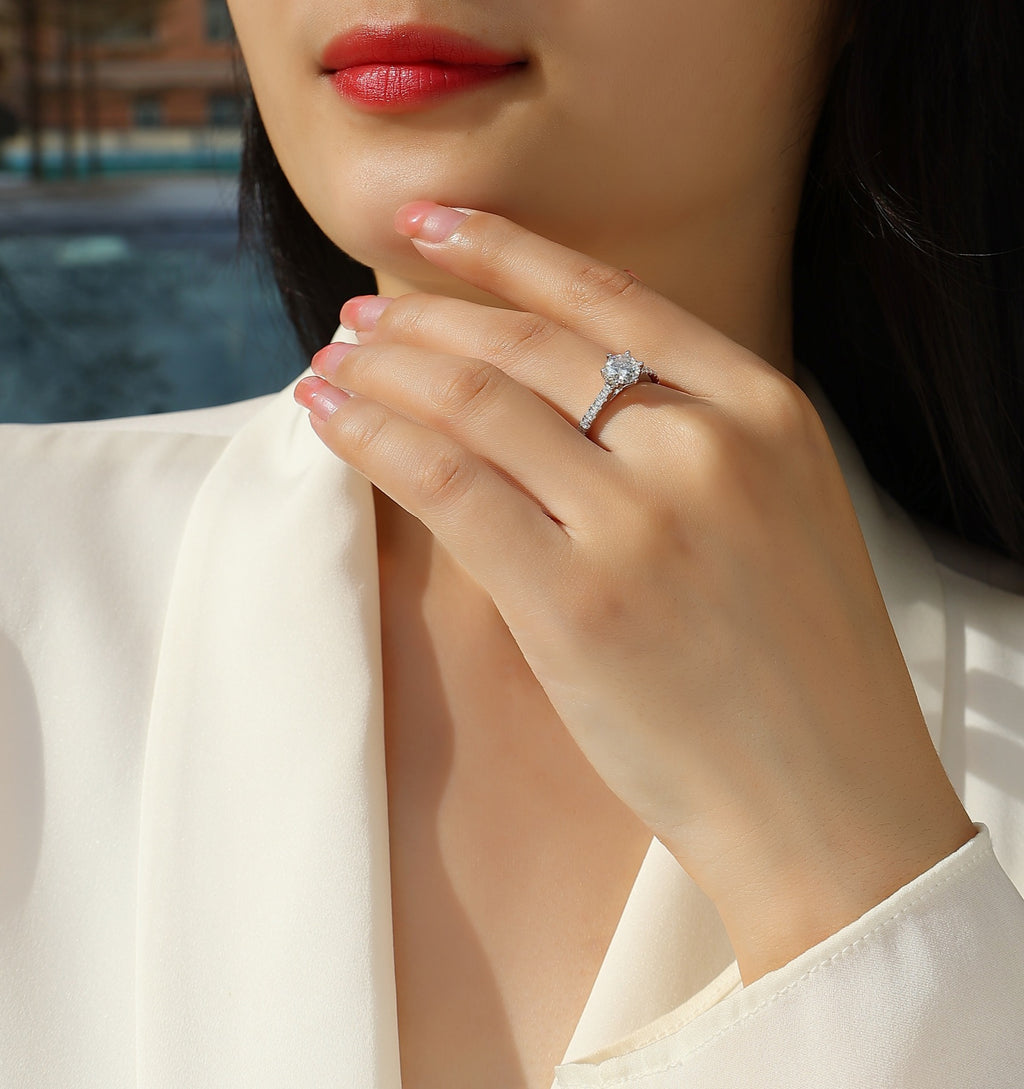 Moonlit Moissanite Solitaire Ring in Sterling Silver