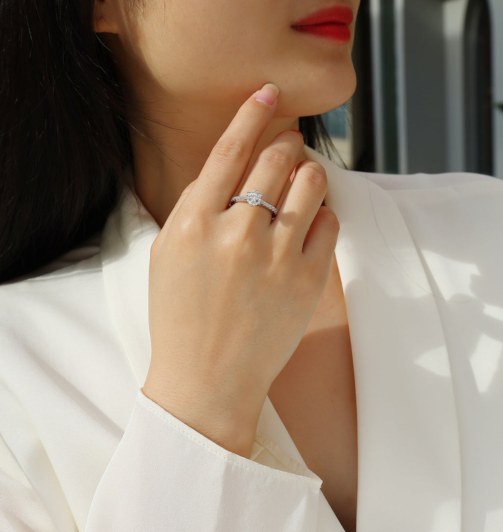 Moonlit Moissanite Solitaire Ring in Sterling Silver