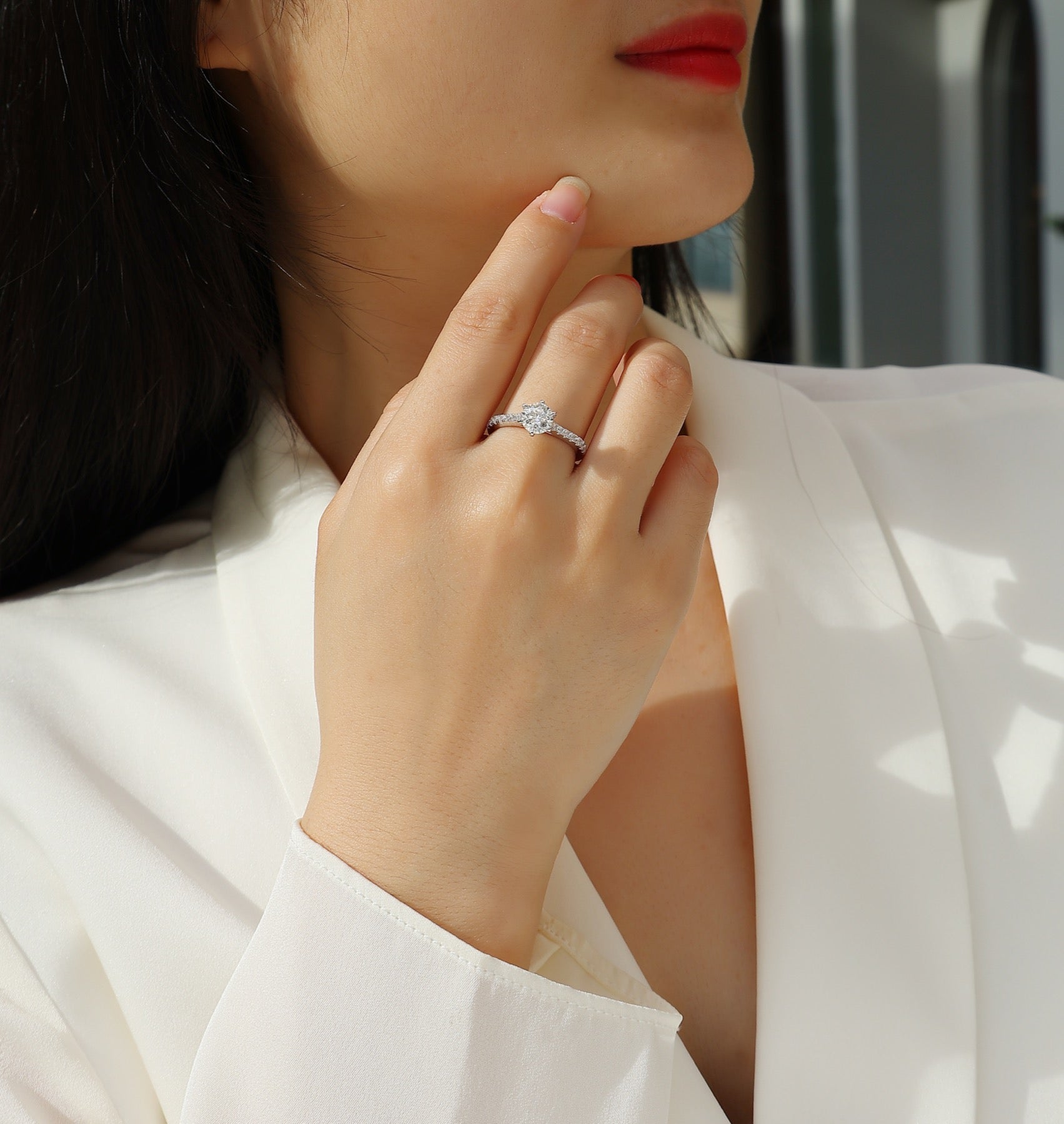 Moonlit Moissanite Solitaire Ring in Sterling Silver