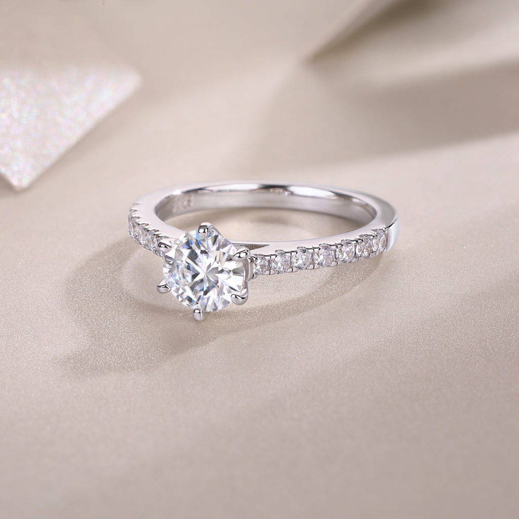 Moonlit Moissanite Solitaire Ring in Sterling Silver