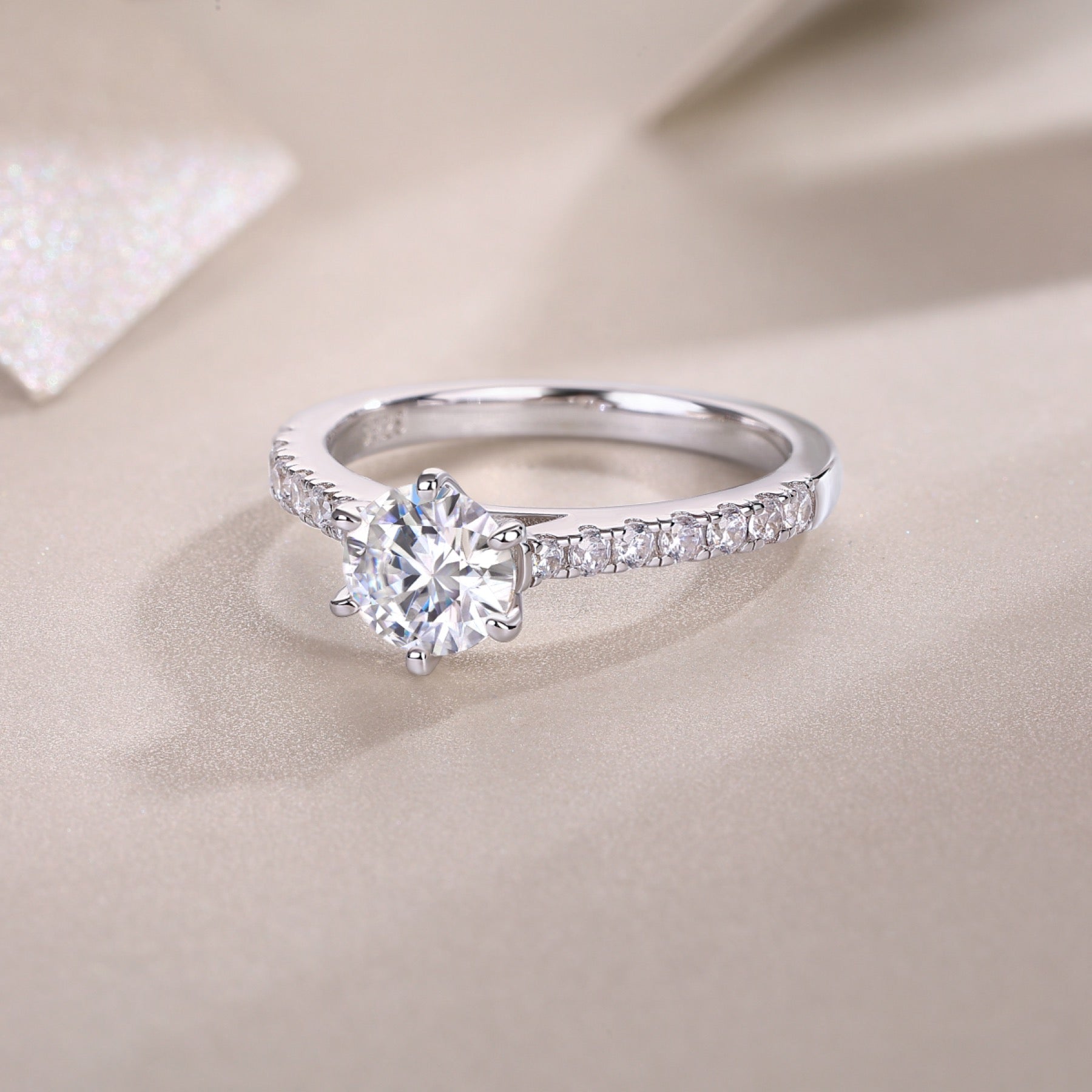 Moonlit Moissanite Solitaire Ring in Sterling Silver