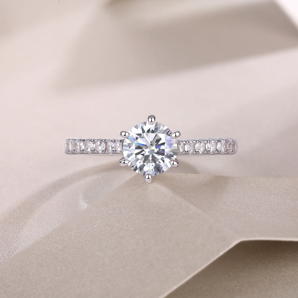 Moonlit Moissanite Solitaire Ring in Sterling Silver