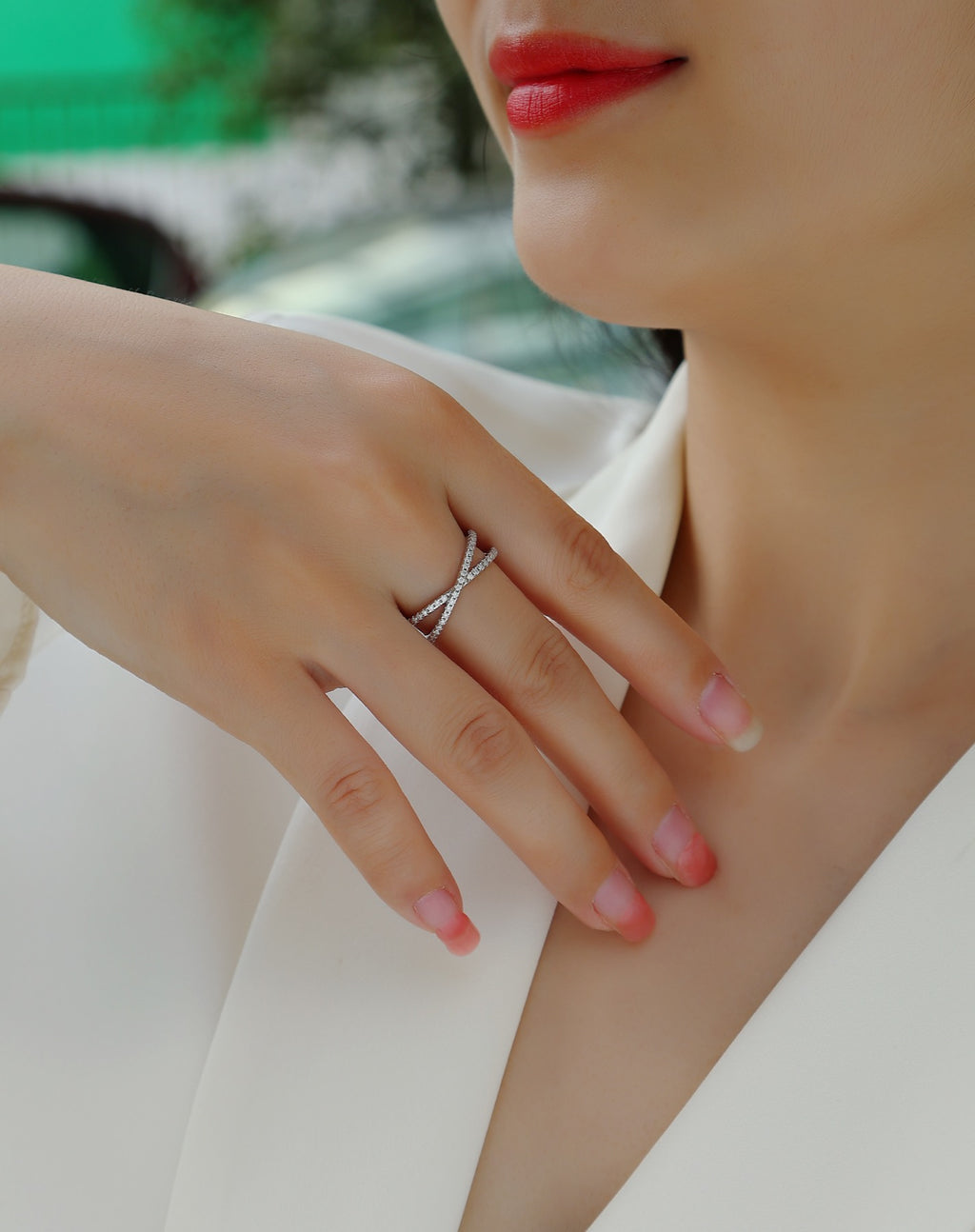 Intertwine Moissanite Band Ring in Sterling Silver