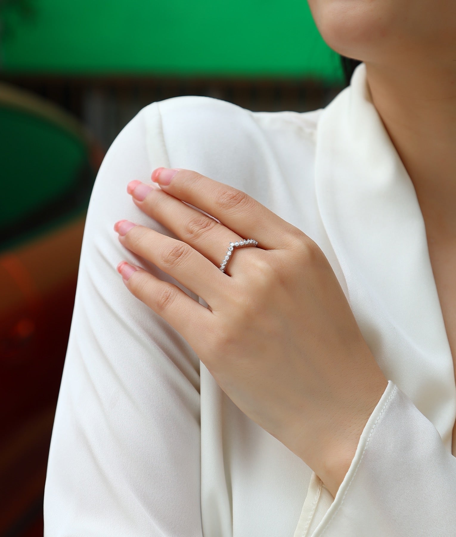 Tiara Moissanite Band Ring in Sterling Silver