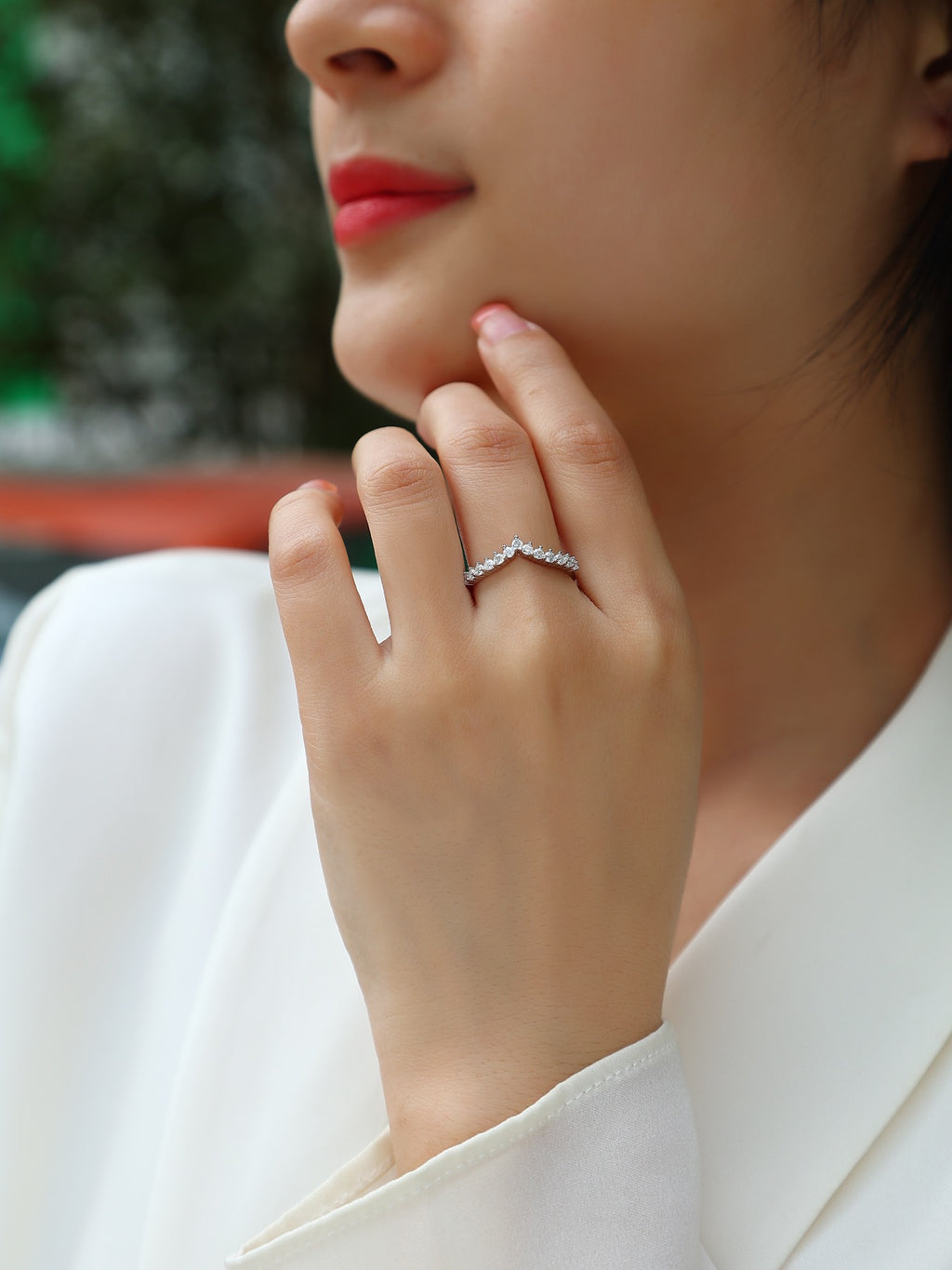Tiara Moissanite Band Ring in Sterling Silver