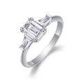 Pledge Emerald-Cut Moissanite Three-Stone Ring in Sterling Silver