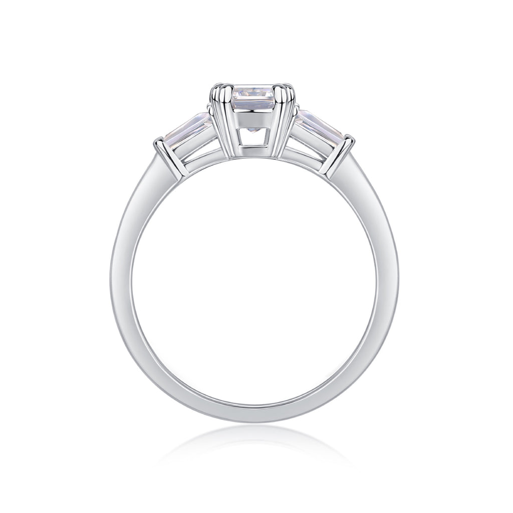 Pledge Emerald-Cut Moissanite Three-Stone Ring in Sterling Silver