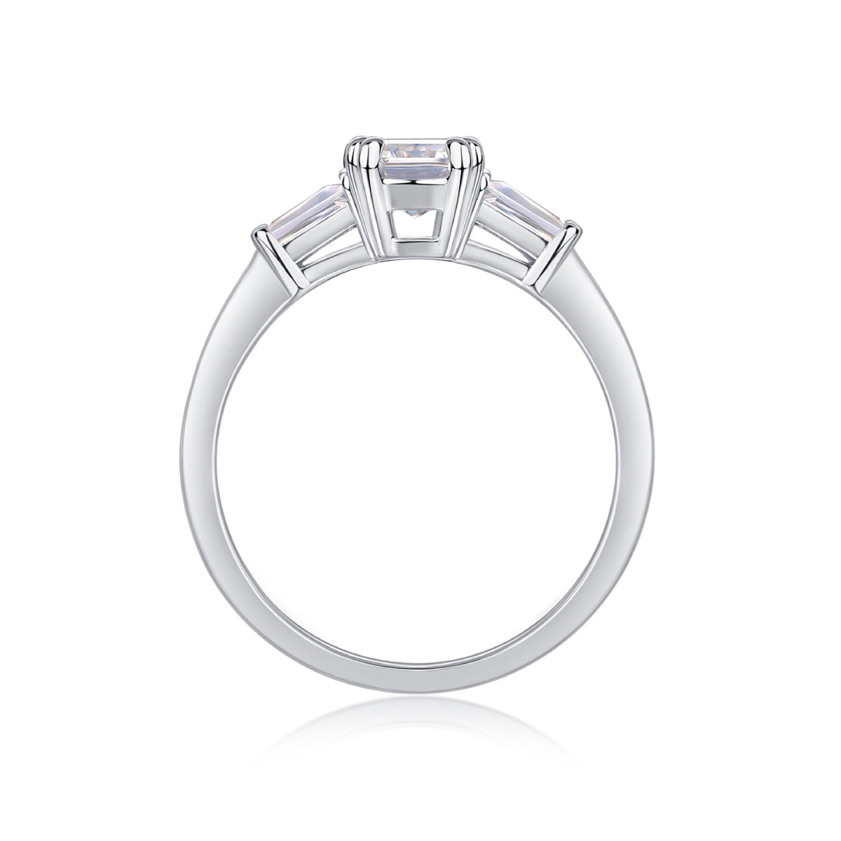 Pledge 1 Carat Emerald-Cut Moissanite Three-Stone Ring in Sterling Silver