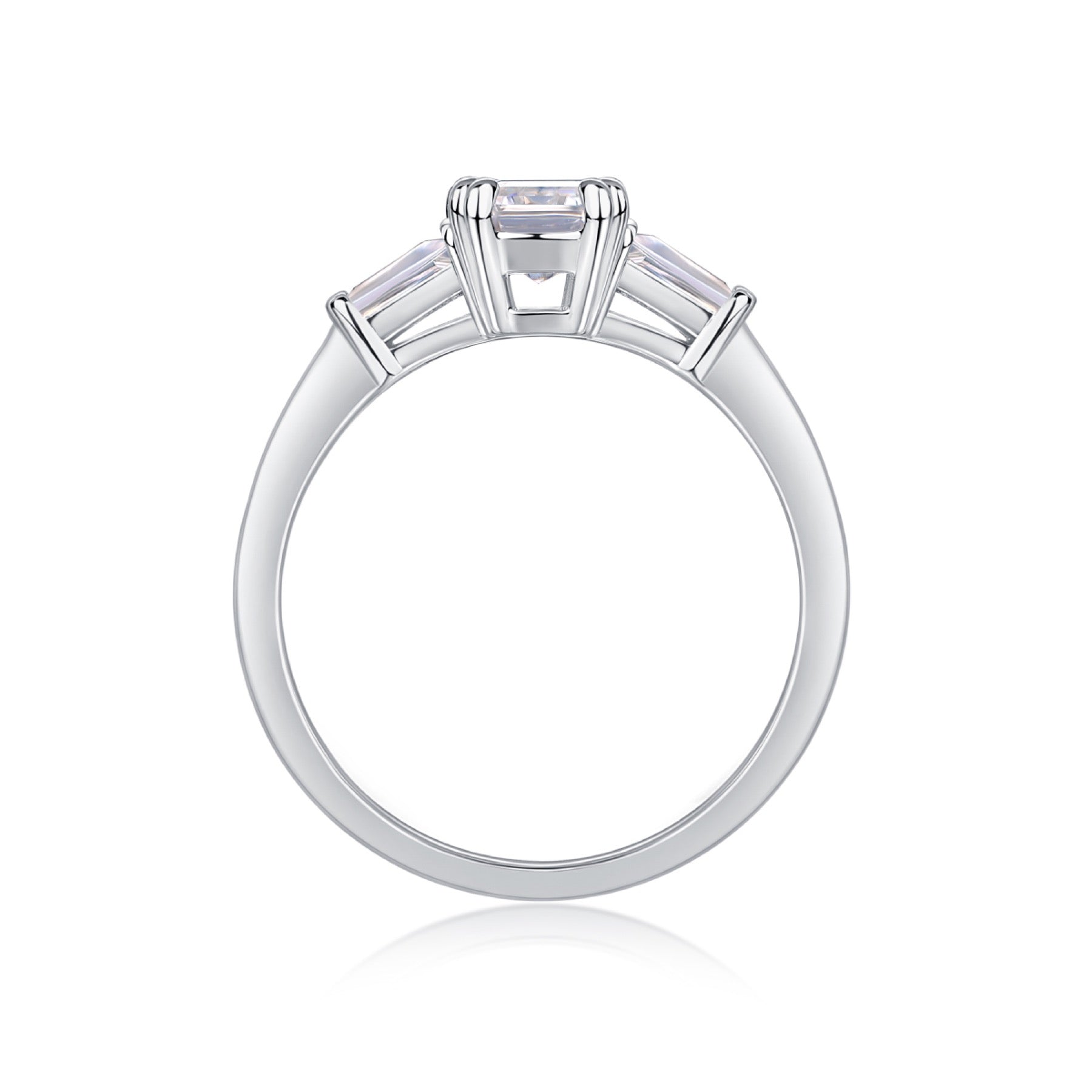 Pledge Emerald-Cut Moissanite Three-Stone Ring in Sterling Silver
