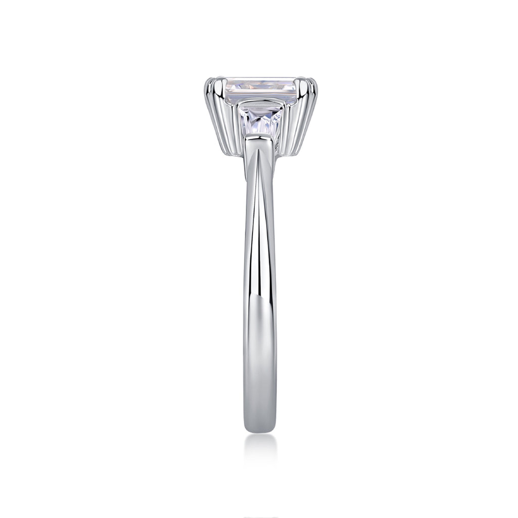 Pledge Emerald-Cut Moissanite Three-Stone Ring in Sterling Silver