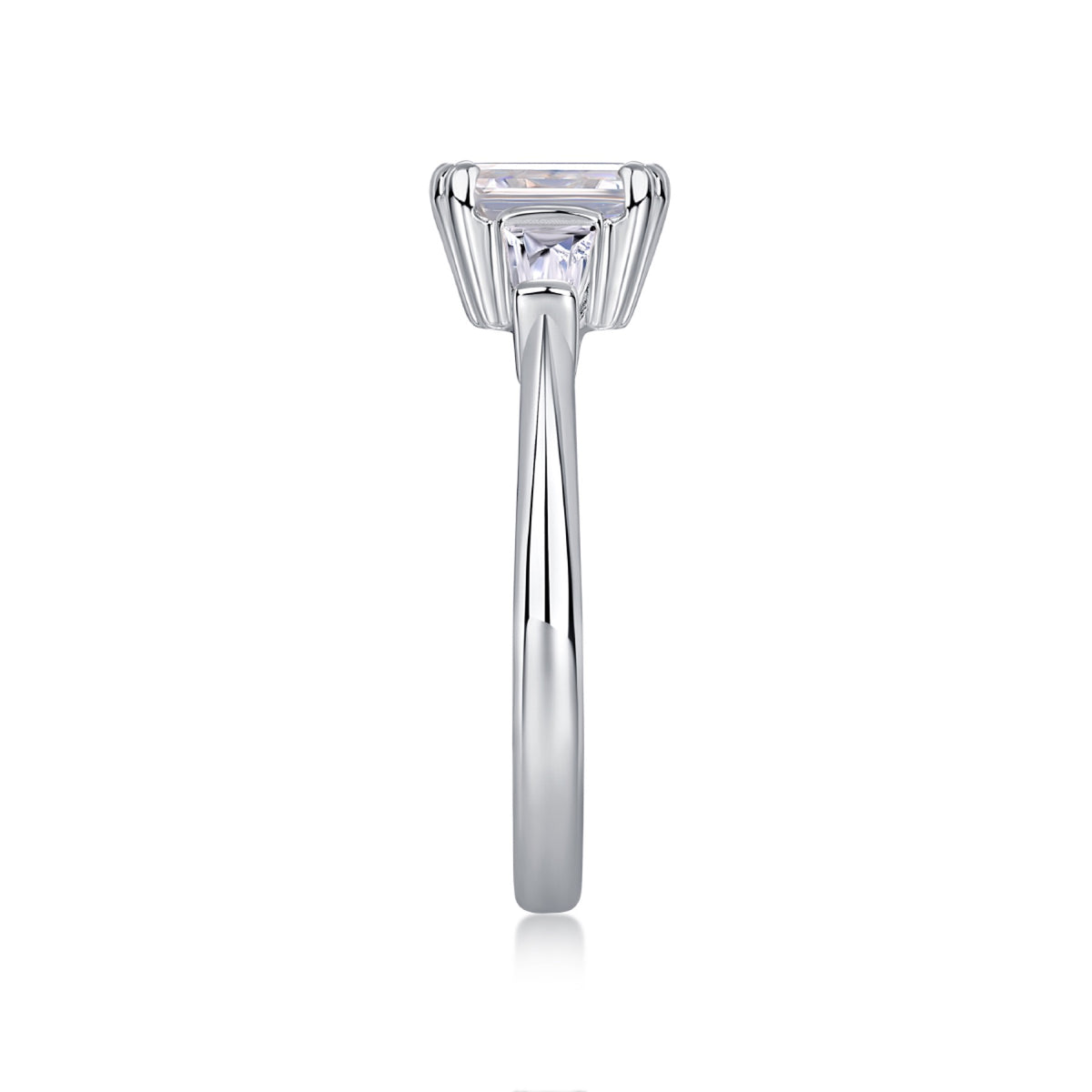 Pledge 1 Carat Emerald-Cut Moissanite Three-Stone Ring in Sterling Silver