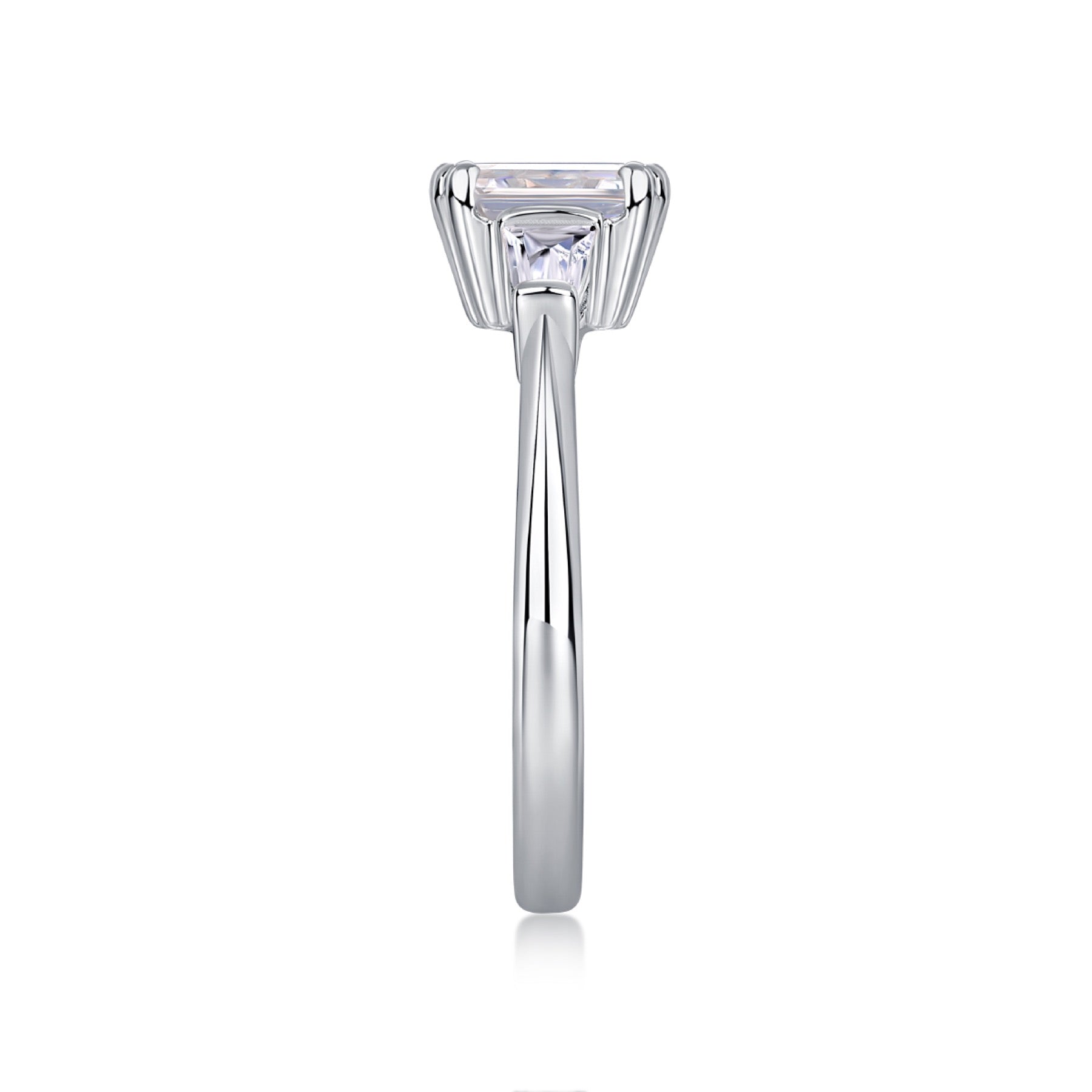 Pledge Emerald-Cut Moissanite Three-Stone Ring in Sterling Silver
