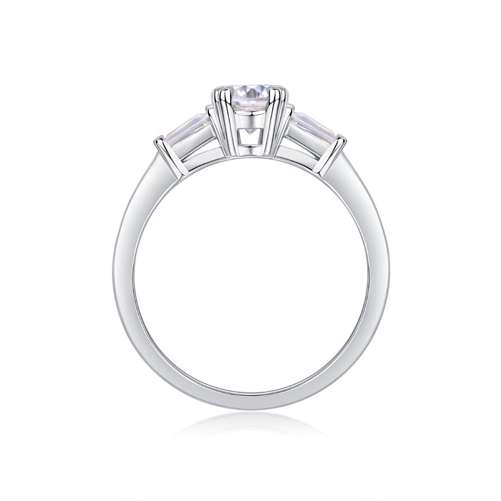 Descend Oval-Cut Moissanite Three-Stone Ring in Sterling Silver