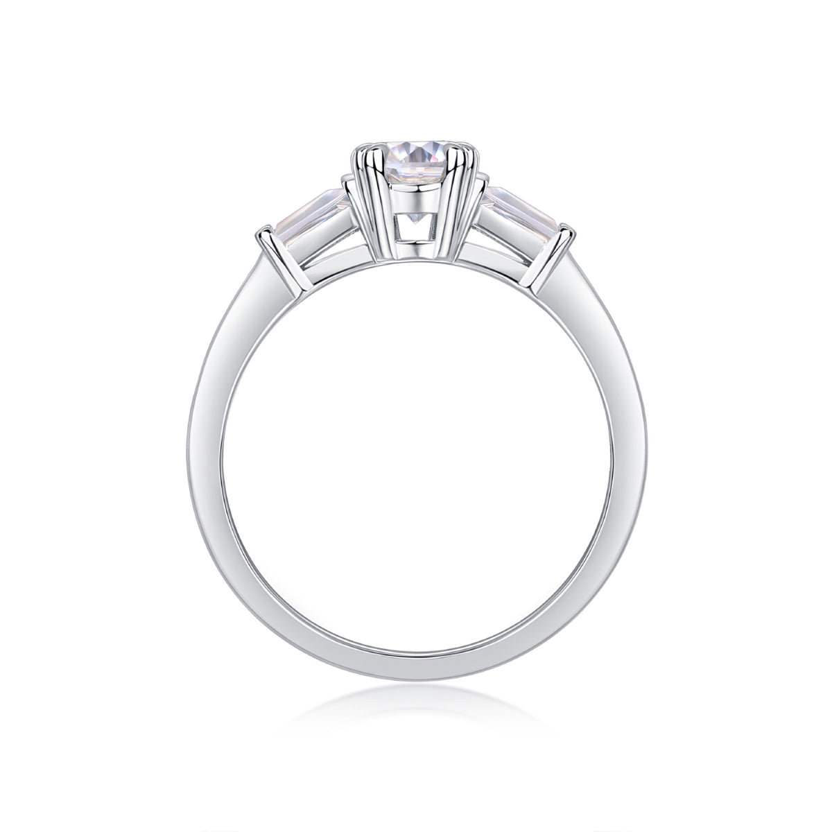 Descend 1 Carat Oval-Cut Moissanite Three-Stone Ring in Sterling Silver