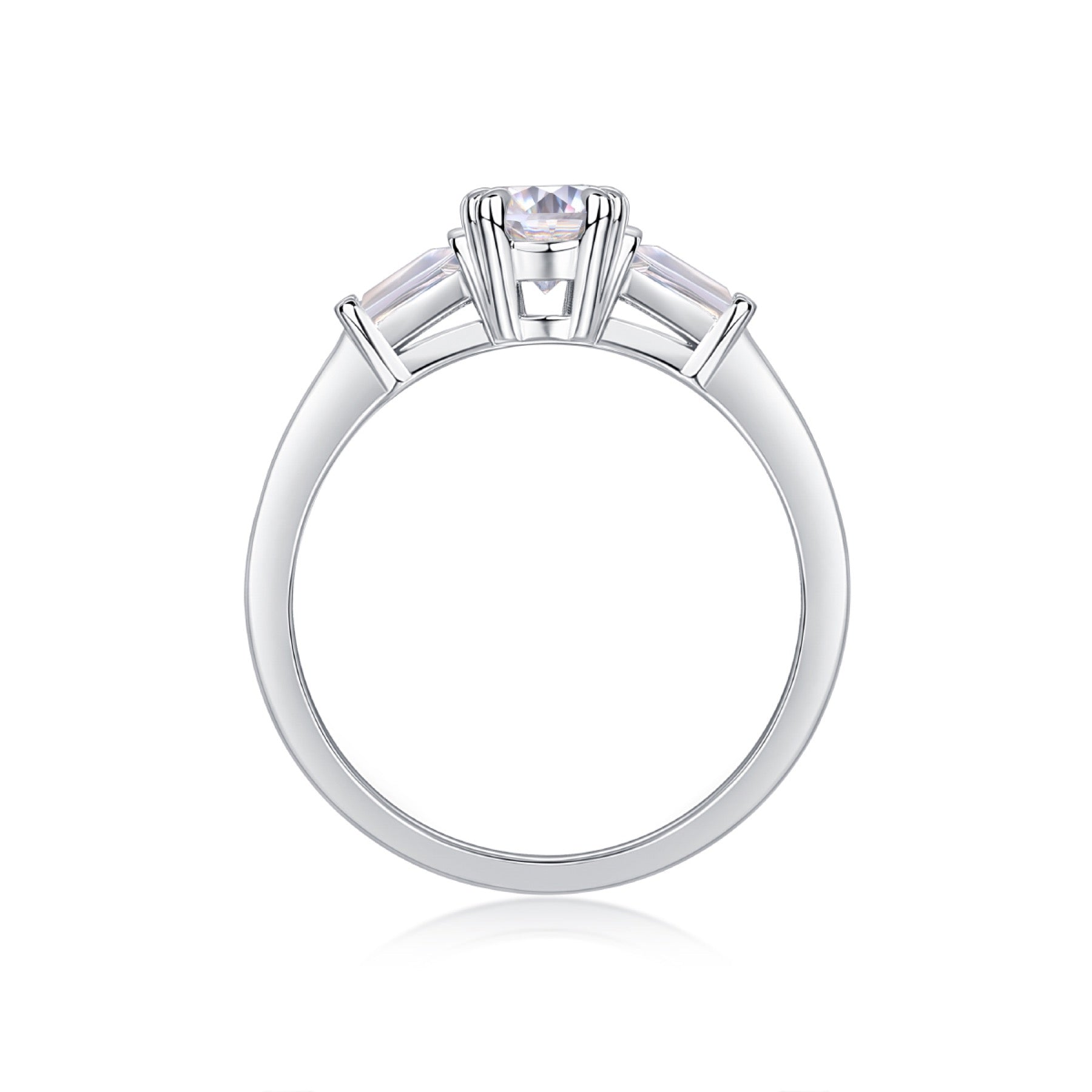 Descend Oval-Cut Moissanite Three-Stone Ring in Sterling Silver