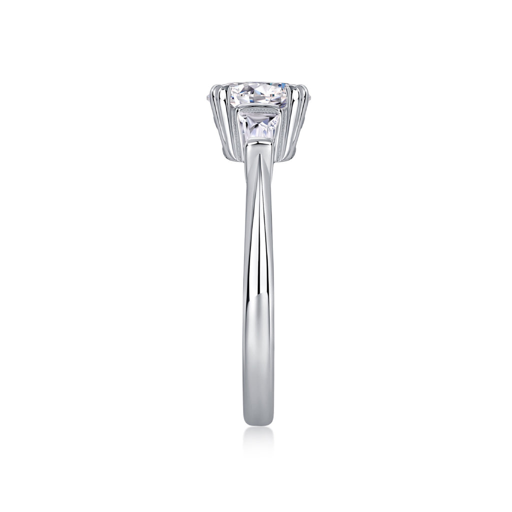 Descend Oval-Cut Moissanite Three-Stone Ring in Sterling Silver