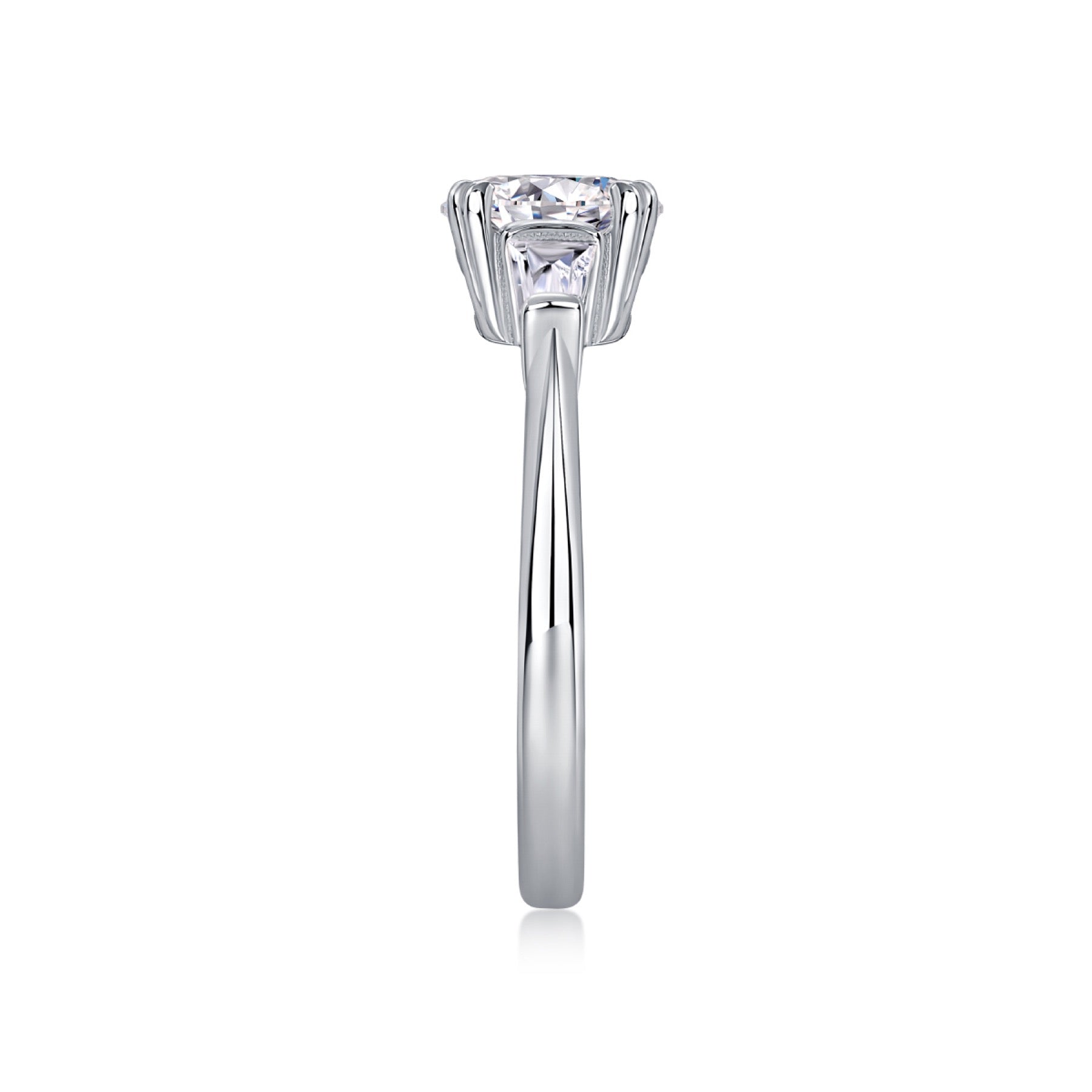 Descend Oval-Cut Moissanite Three-Stone Ring in Sterling Silver