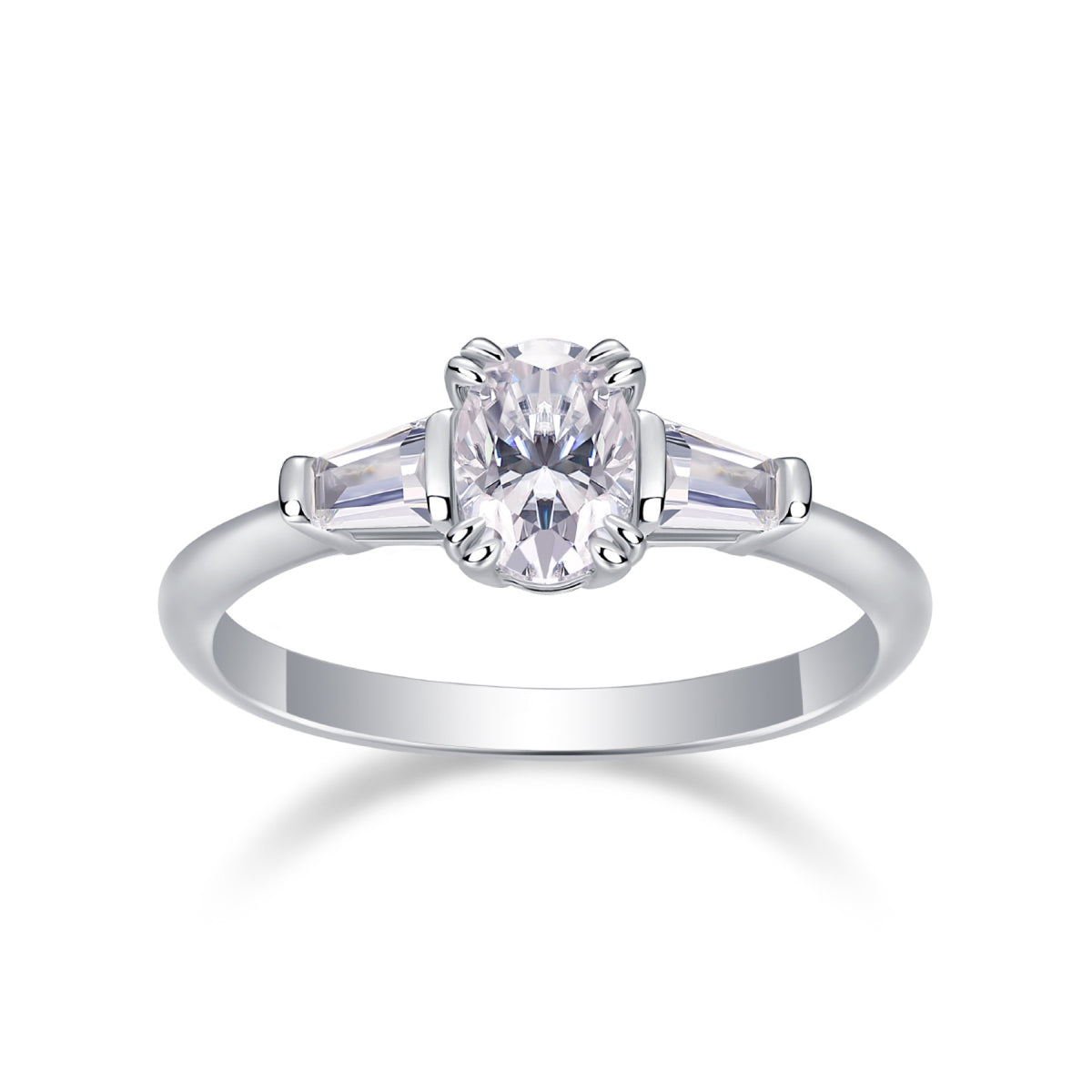 Descend 1 Carat Oval-Cut Moissanite Three-Stone Ring in Sterling Silver