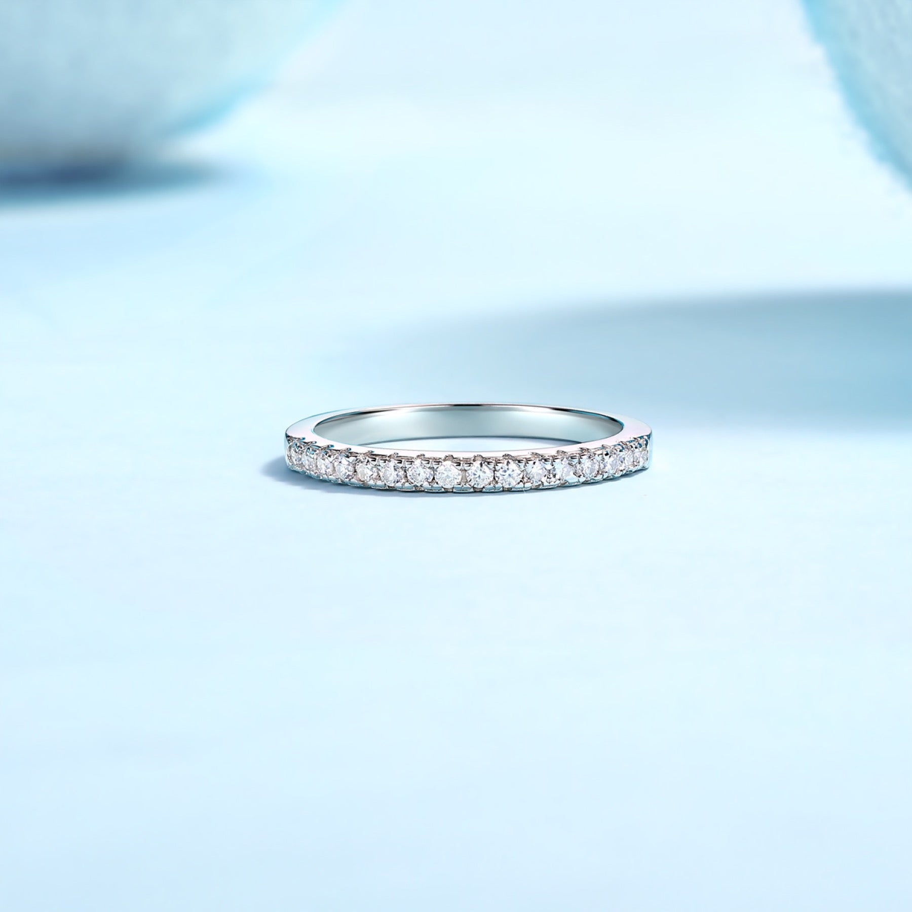 Wayfarer Moissanite Eternity Band Ring in Sterling Silver