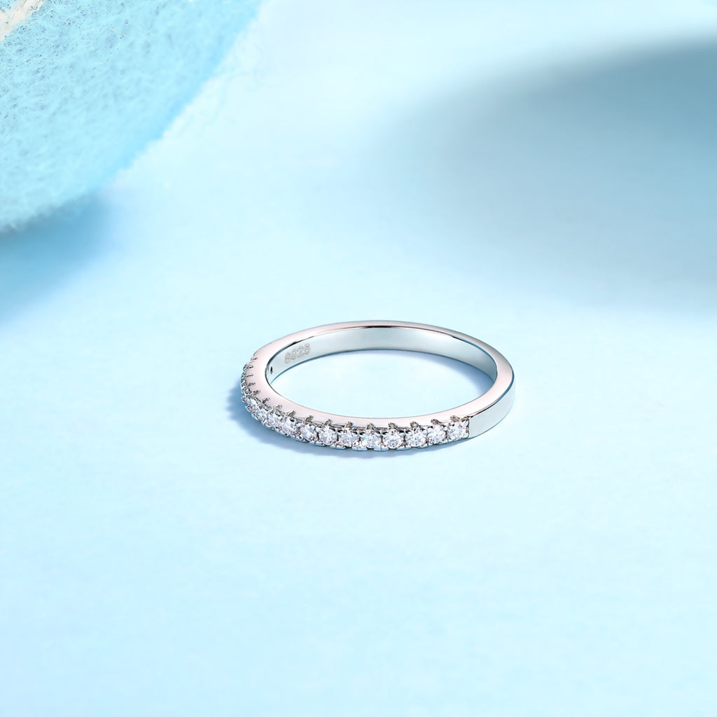 Wayfarer Moissanite Eternity Band Ring in Sterling Silver