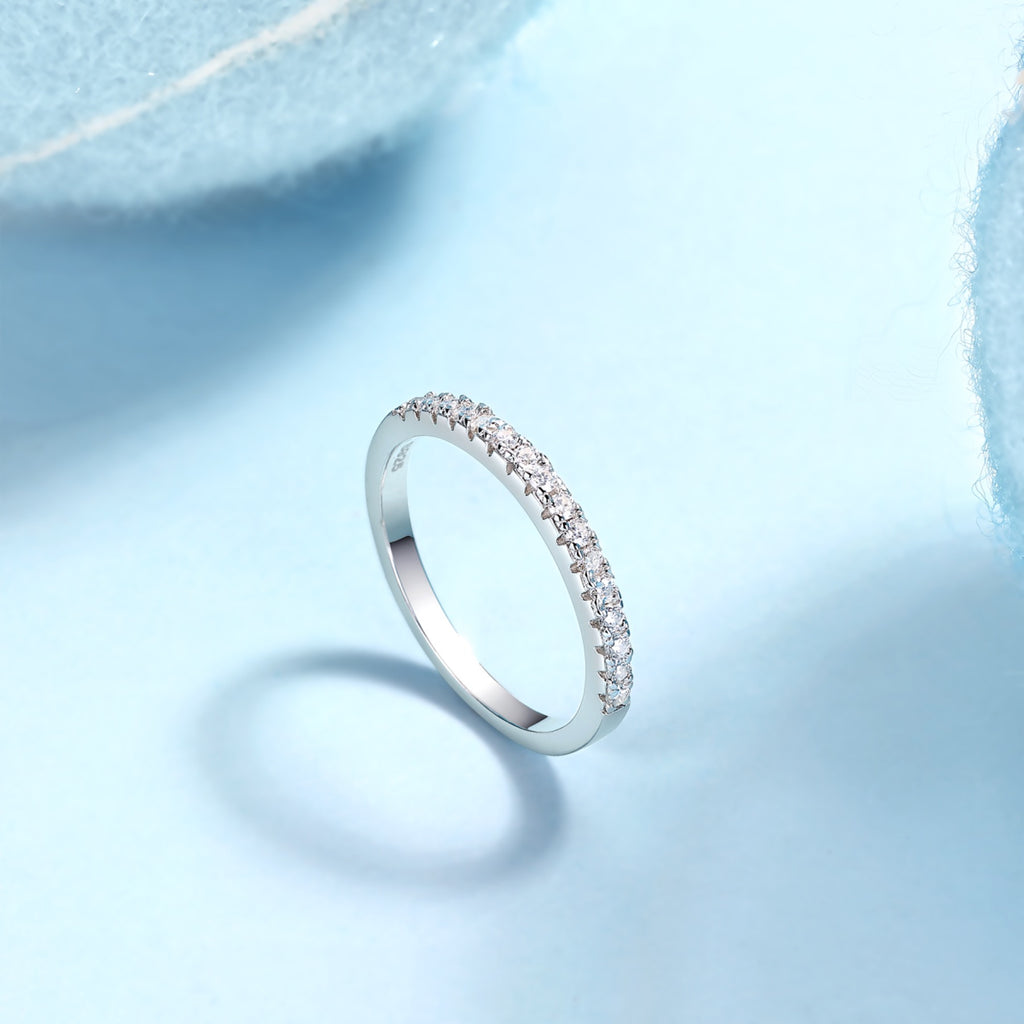 Wayfarer Moissanite Eternity Band Ring in Sterling Silver
