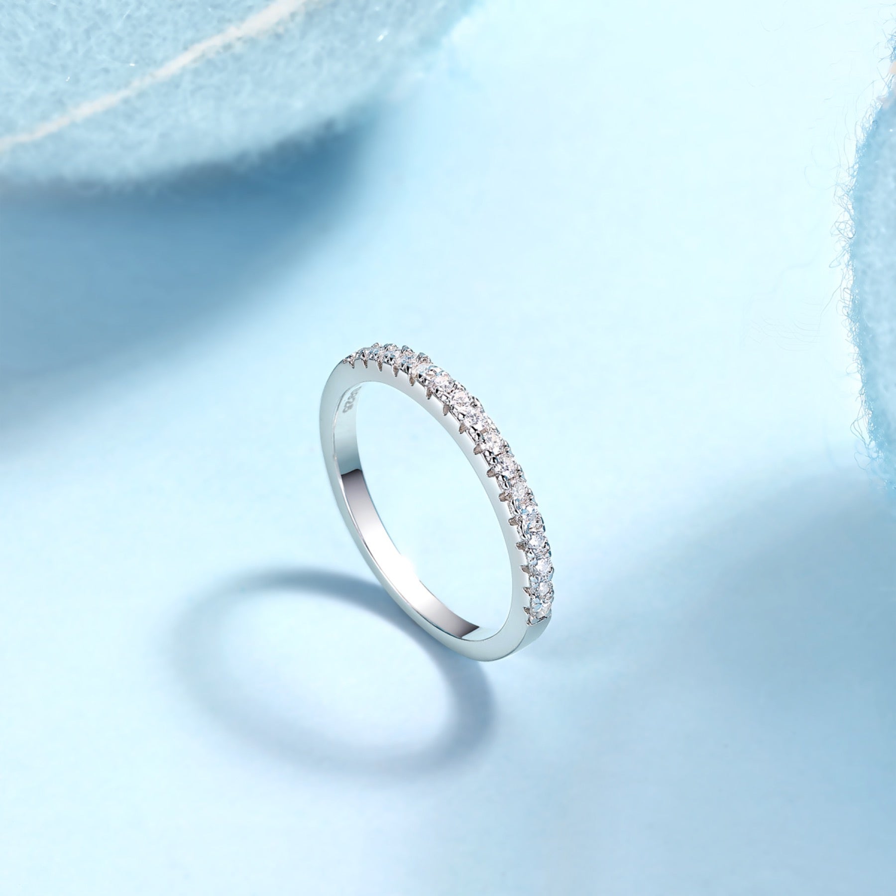 Wayfarer Moissanite Eternity Band Ring in Sterling Silver