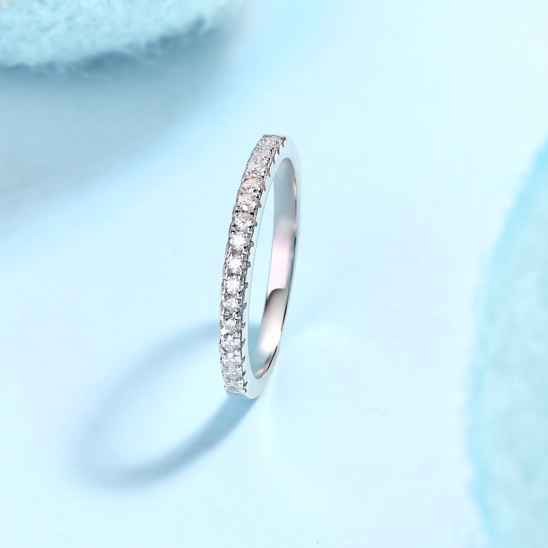 Wayfarer Moissanite Eternity Band Ring in Sterling Silver