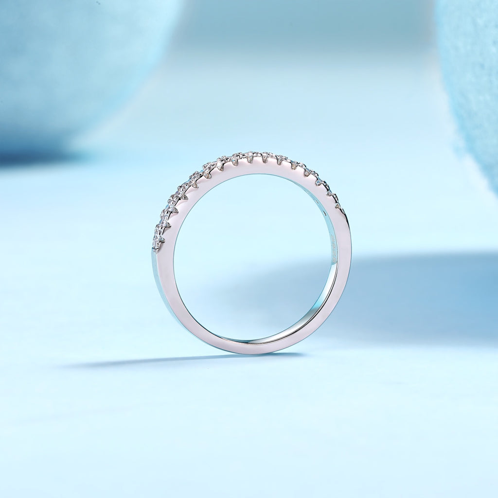 Wayfarer Moissanite Eternity Band Ring in Sterling Silver