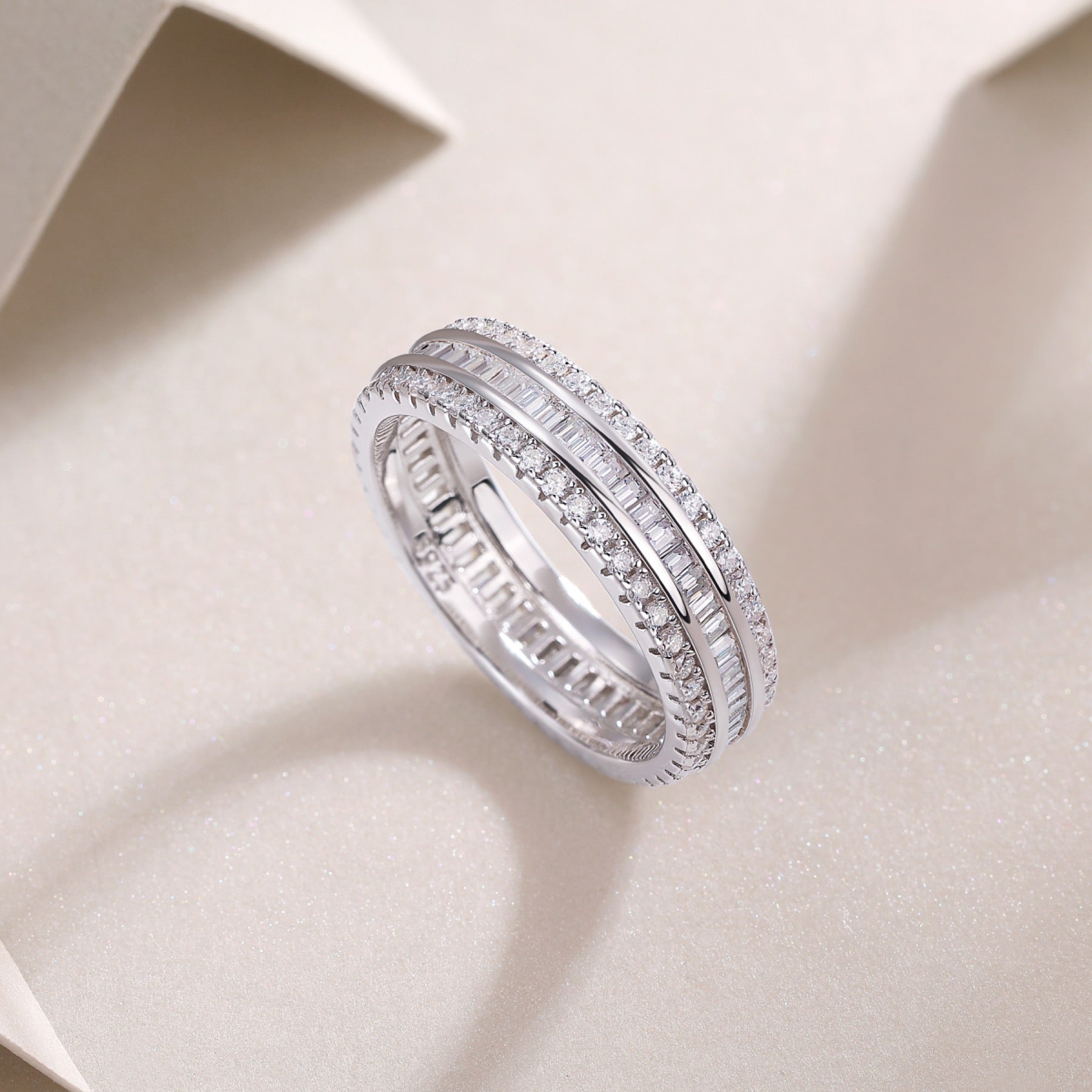 Parallel Moissanite Band Ring in Sterling Silver