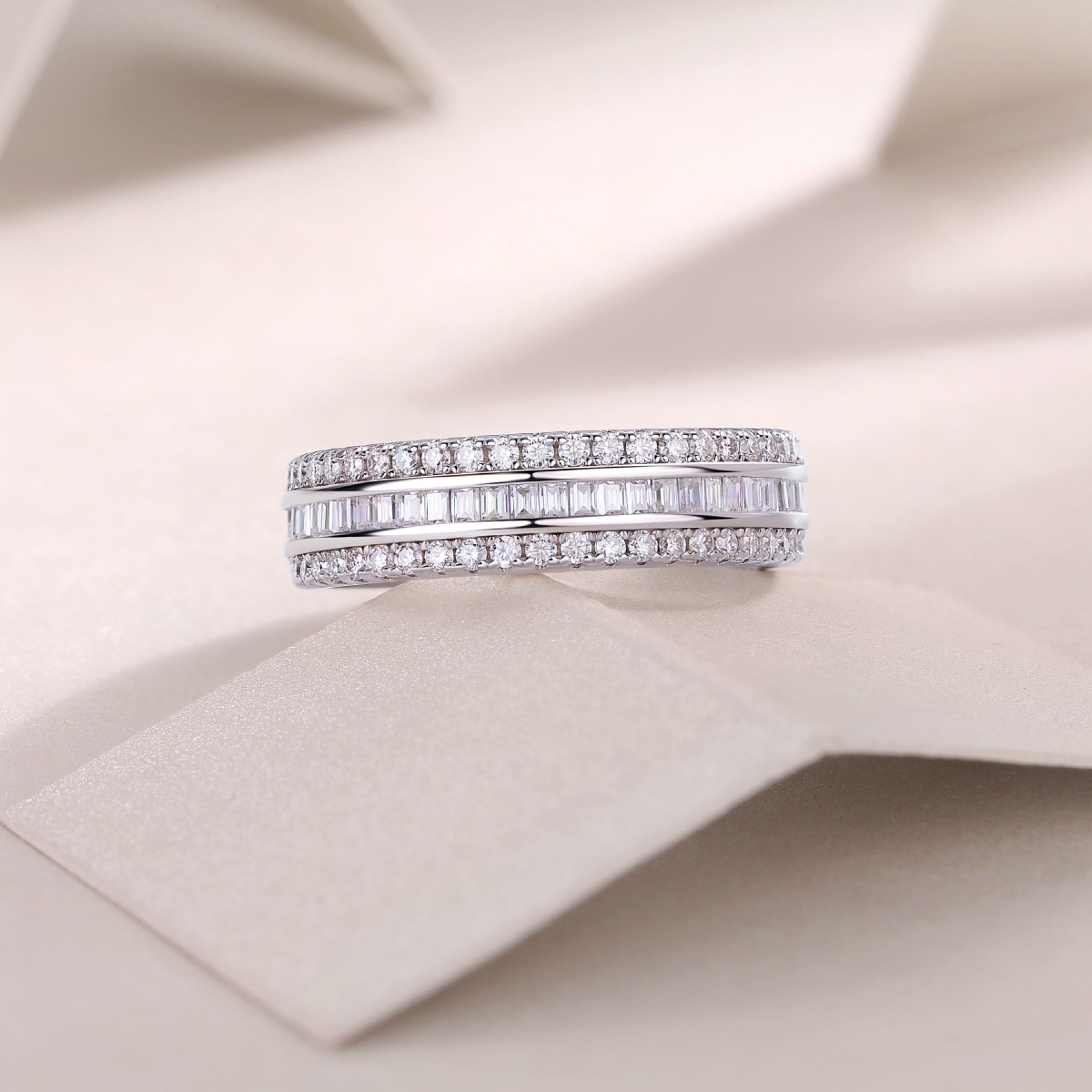 Parallel Moissanite Band Ring in Sterling Silver