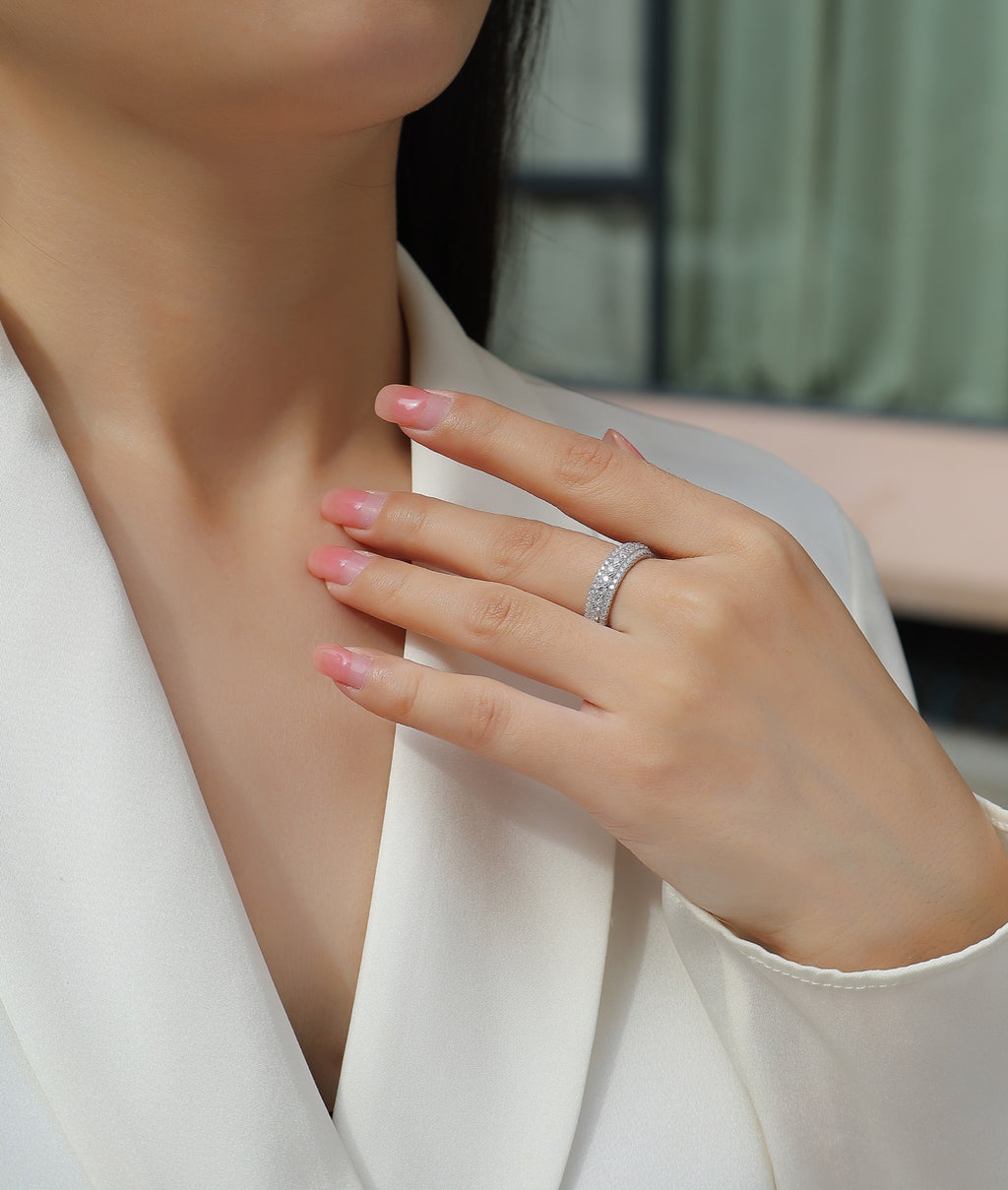 Coldmoon Moissanite Eternity Band Ring in Sterling Silver