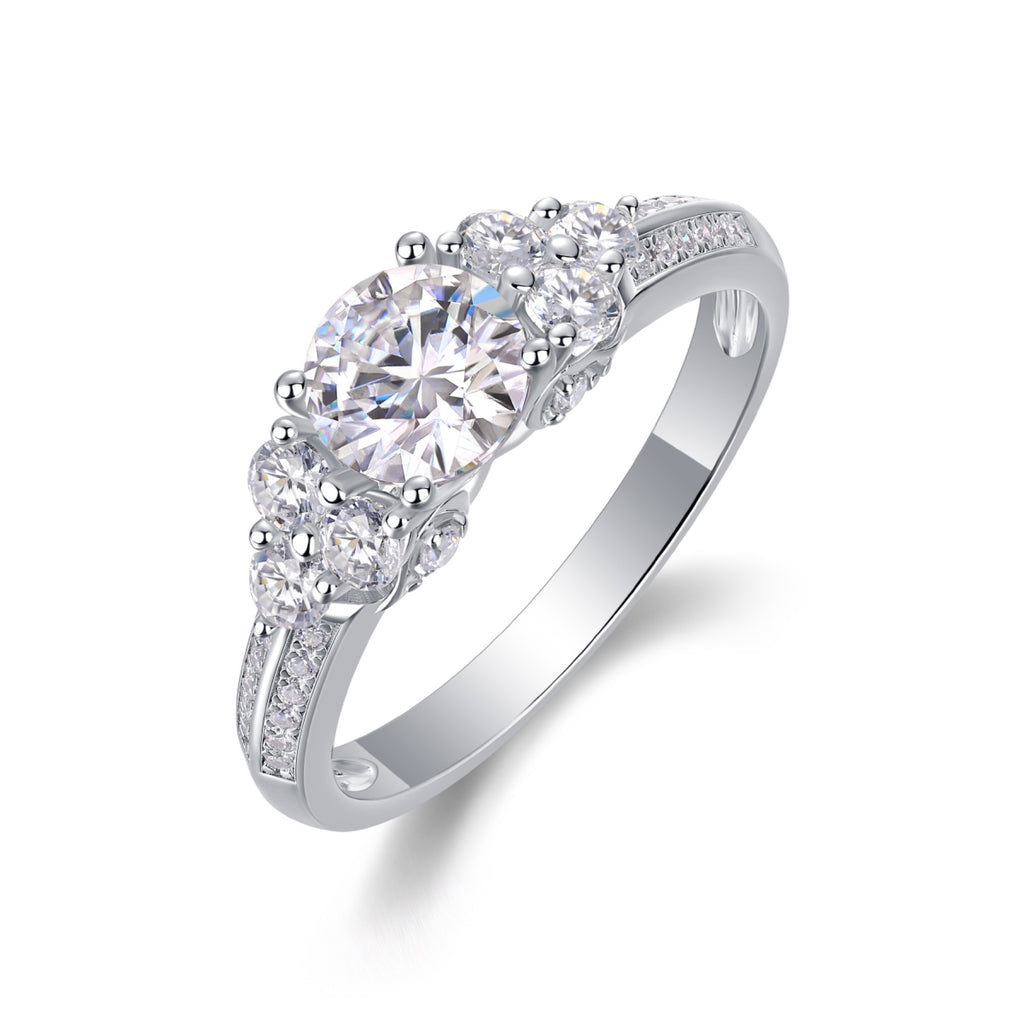 Coral Moissanite Three-Stone Ring in Sterling Silver
