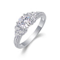 Coral Moissanite Three-Stone Ring in Sterling Silver
