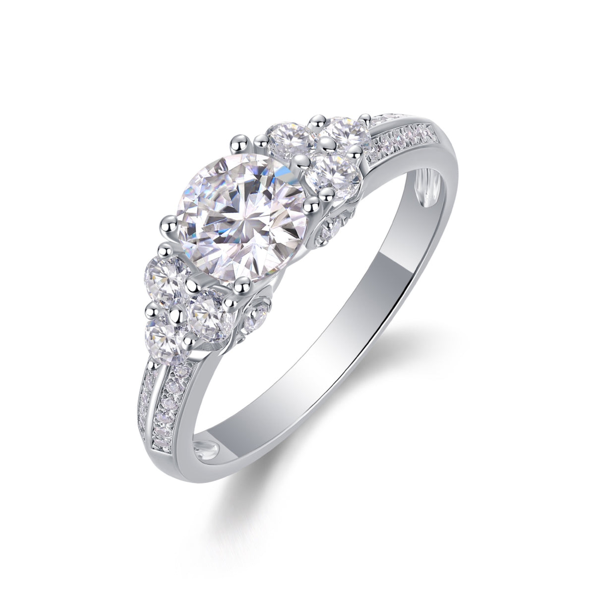 Coral 1 Carat Moissanite Three-Stone Ring in Sterling Silver