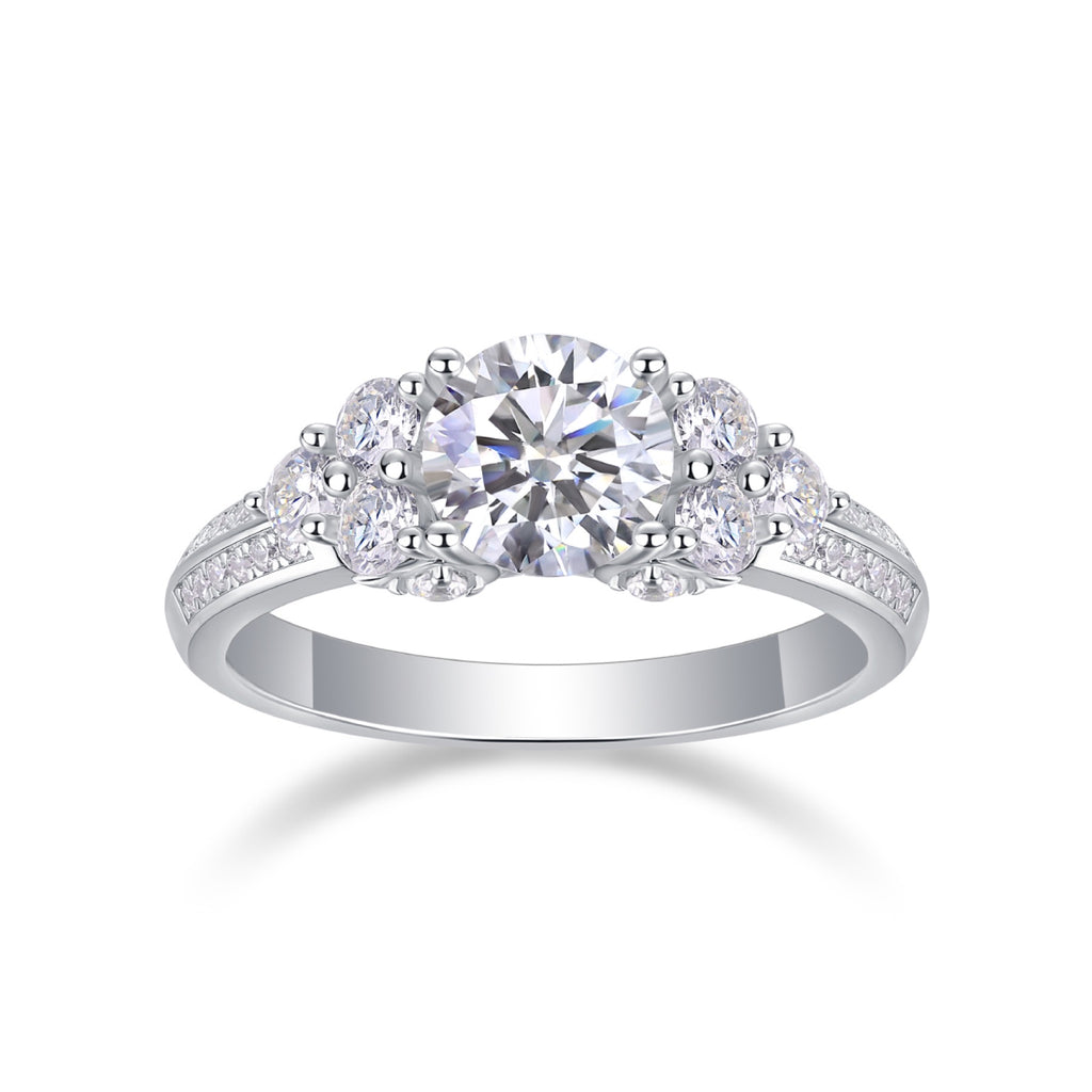 Coral Moissanite Three-Stone Ring in Sterling Silver