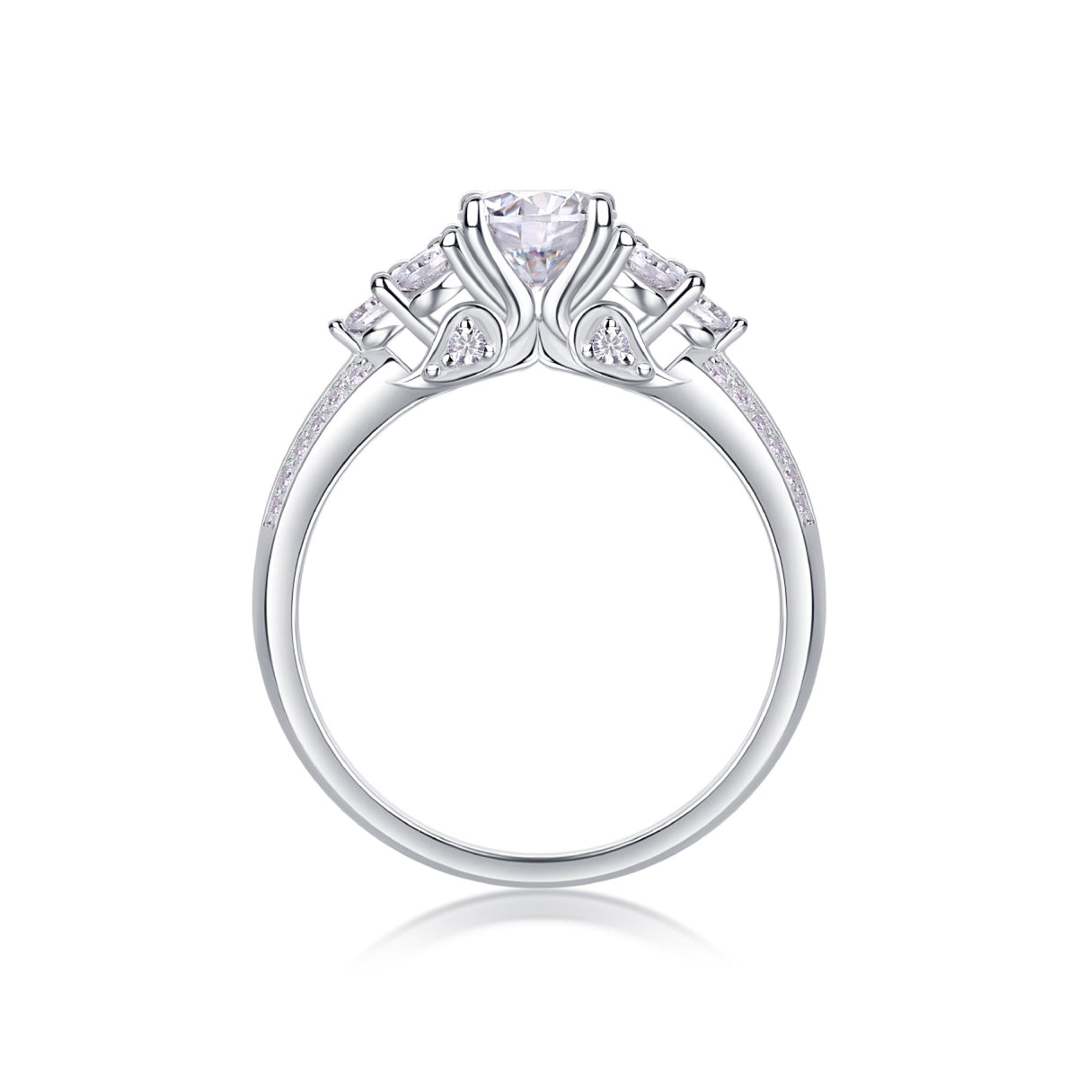 Coral 1 Carat Moissanite Three-Stone Ring in Sterling Silver