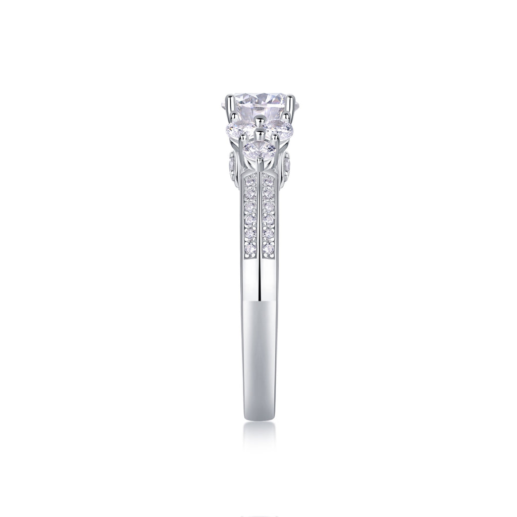Coral Moissanite Three-Stone Ring in Sterling Silver