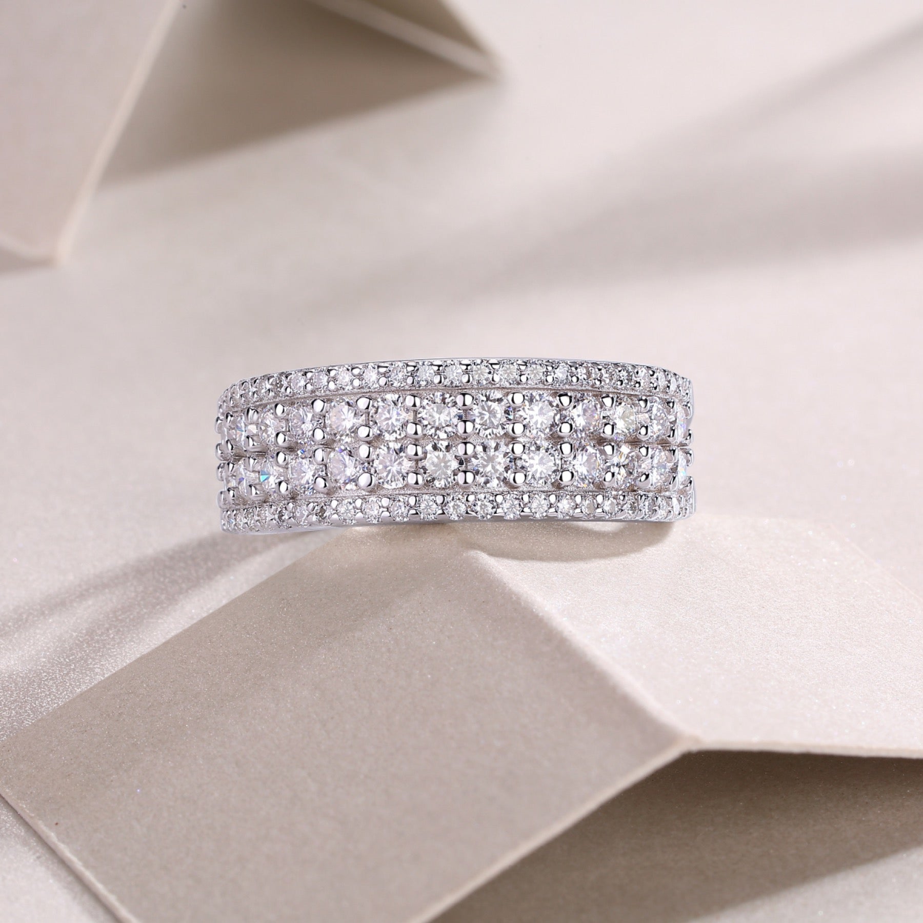 Turnabout Moissanite Band Ring in Sterling Silver