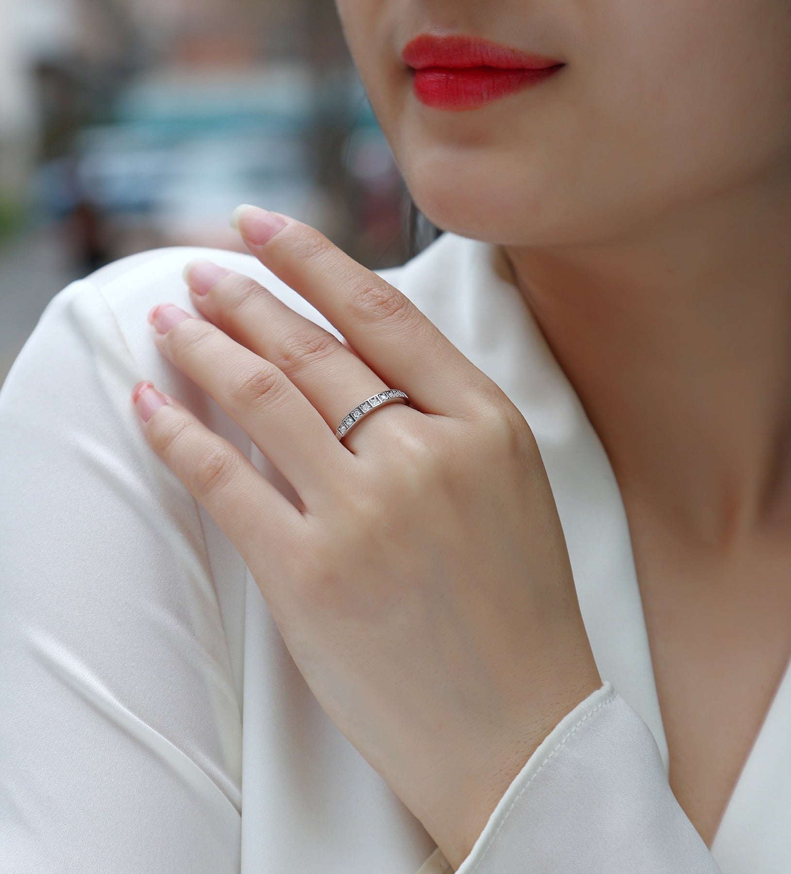 Dawnlight Moissanite Band Ring in Sterling Silver